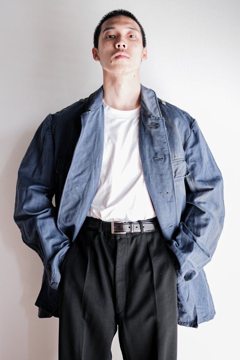 [~40's] เสื้อแจ็คเก็ตผ้าฝ้ายลาย Drillich Indigo ของกองทัพเรือเยอรมัน "Kriegsmarine"