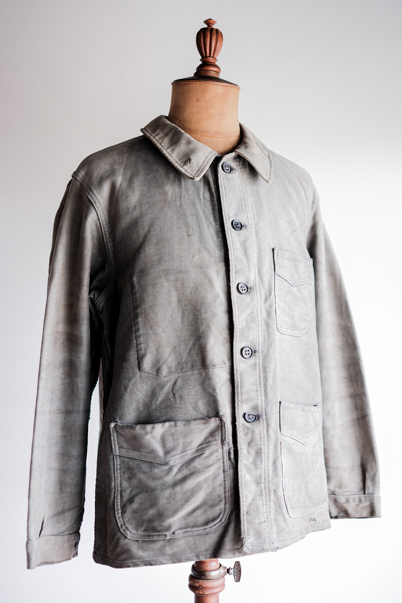 40's] French Vintage Black Moleskin Work Jacket 