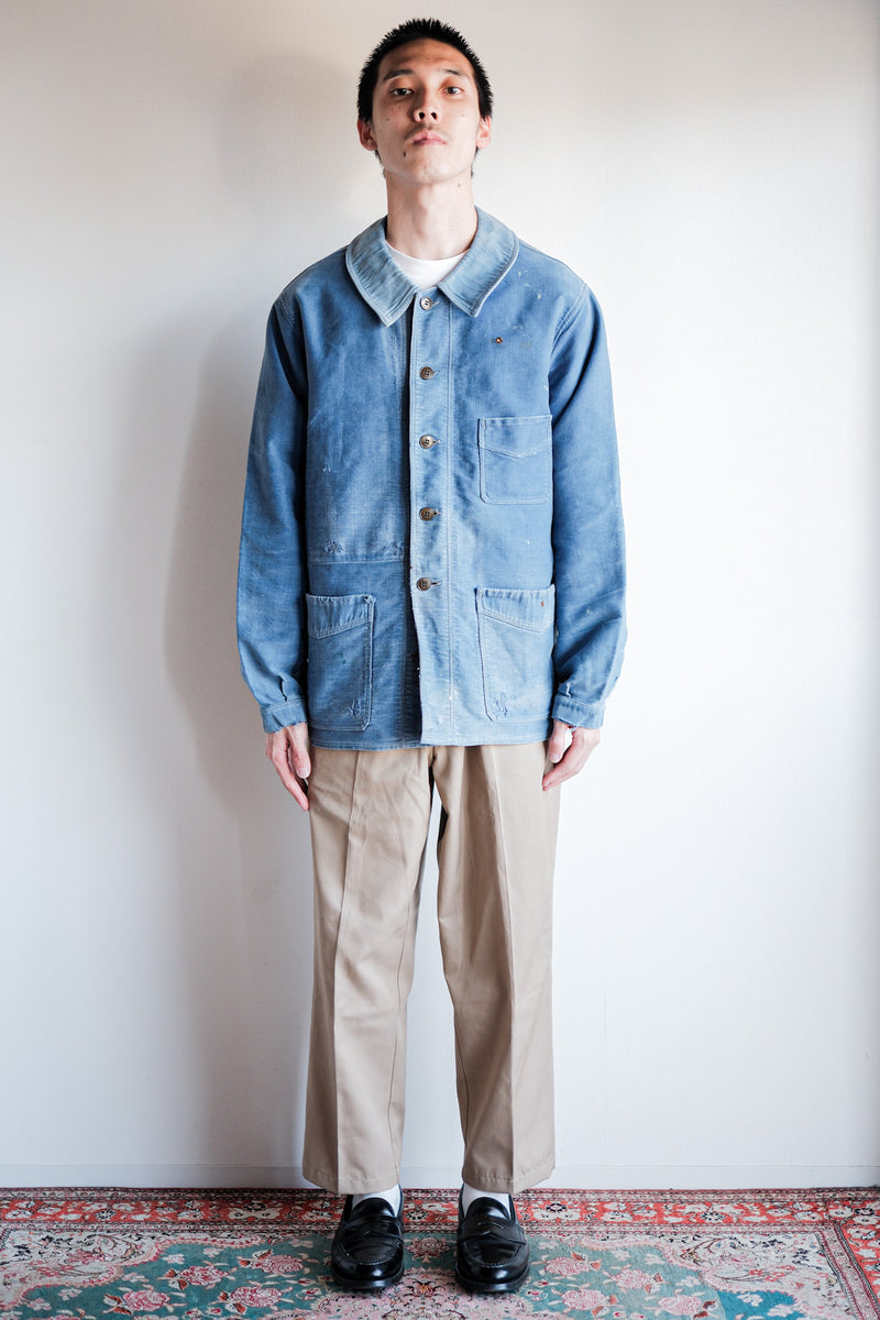 40's】French Vintage Blue Moleskin Work Jacket 