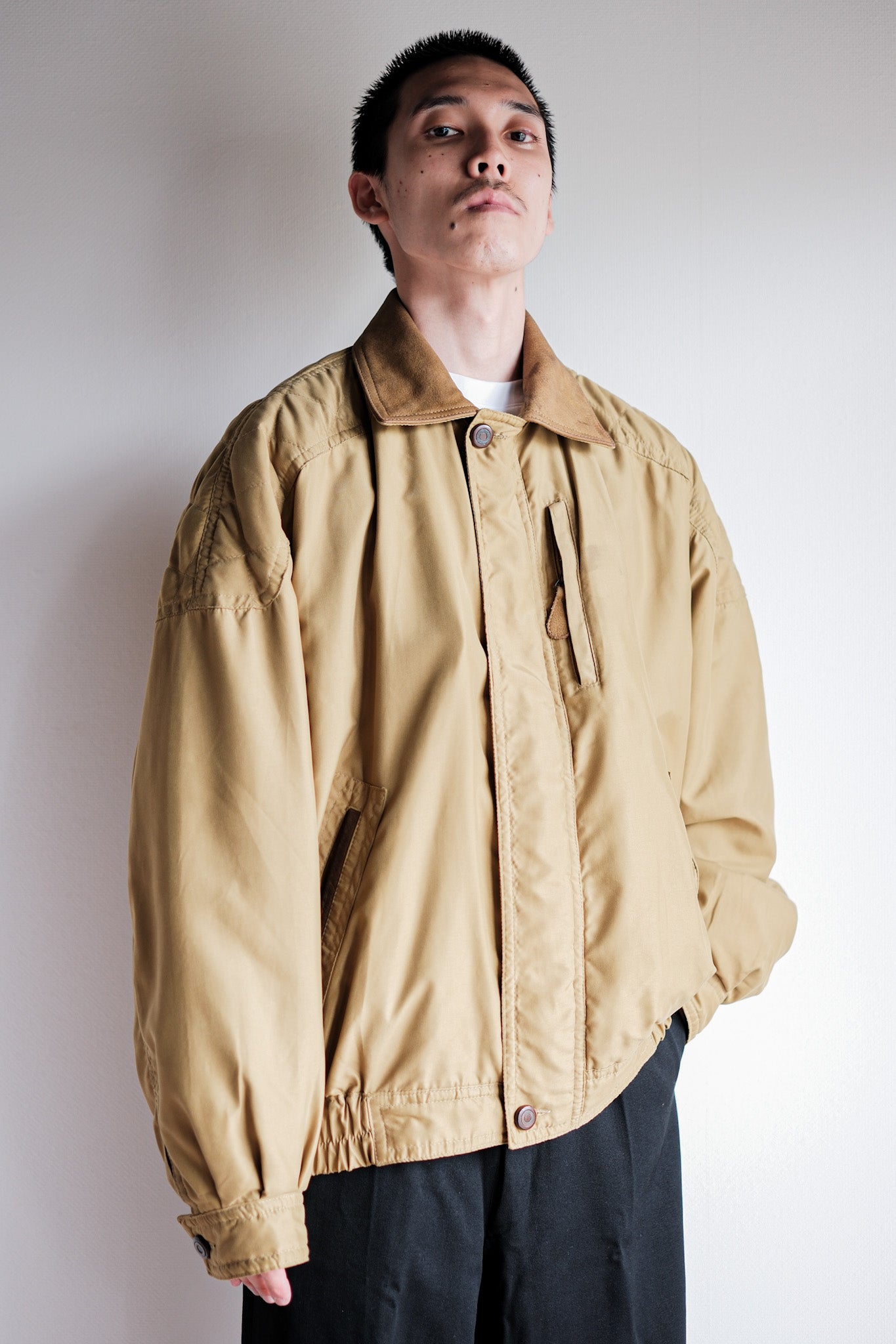 ［~80's］Old Yves Saint Laurent Nylon Quilting Blouson With Chin Strap "Pour Homme"