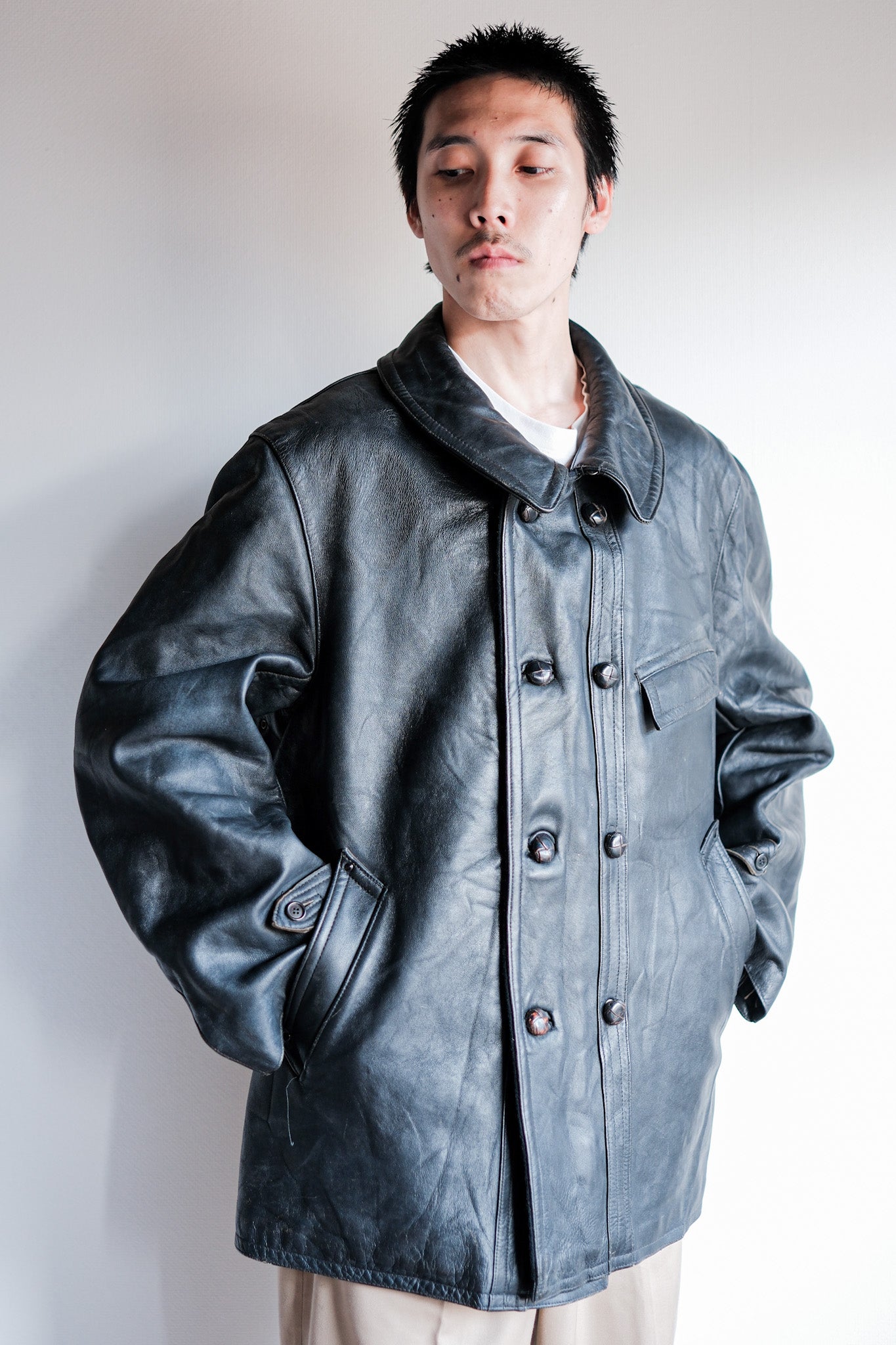 ［~60's］French Vintage Le Corbusier Leather Work Jacket Size.56