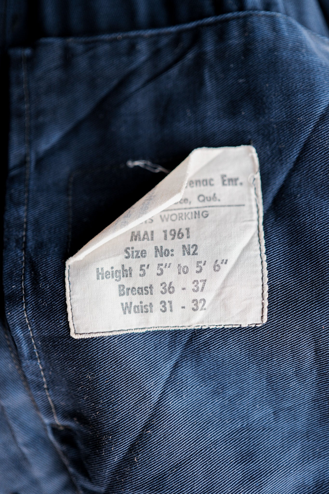 ［~60’s］Royal Canadian Navy Indigo Cotton Twill Work Jacket Size.N2