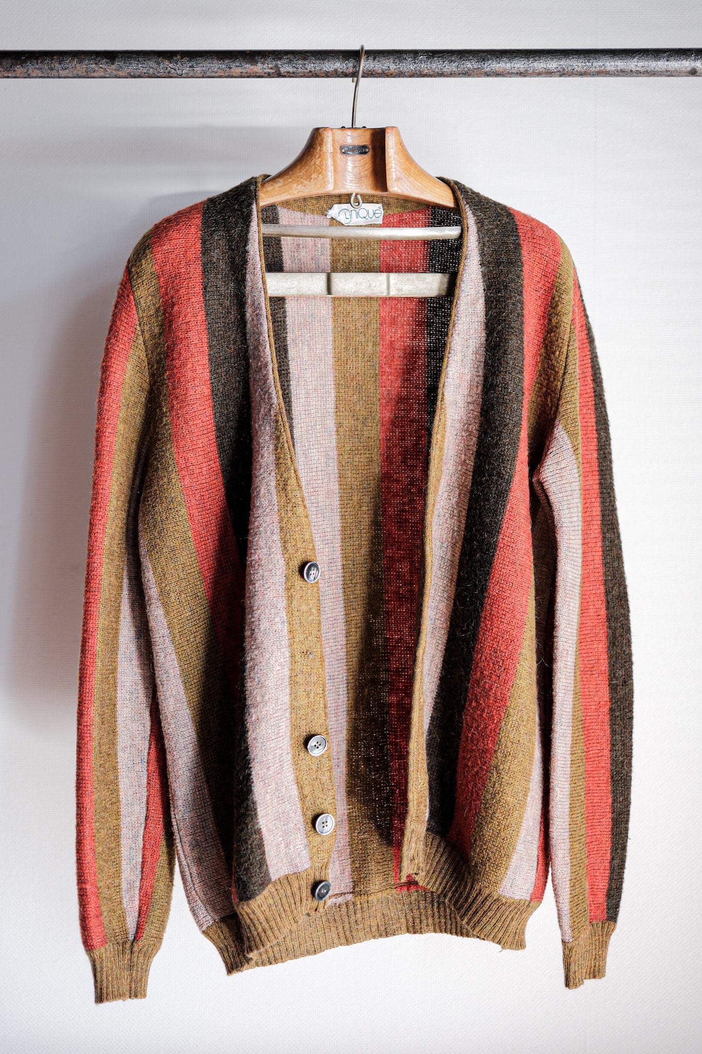 【~80's】Italian Vintage Wool Mix Multi Striped Cardigan