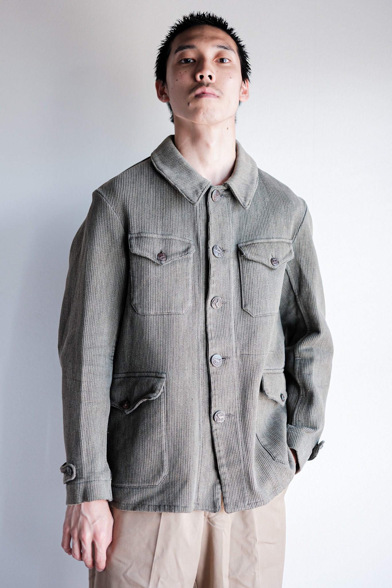【~50's】French Vintage Gray Cotton Pique Hunting Jacket