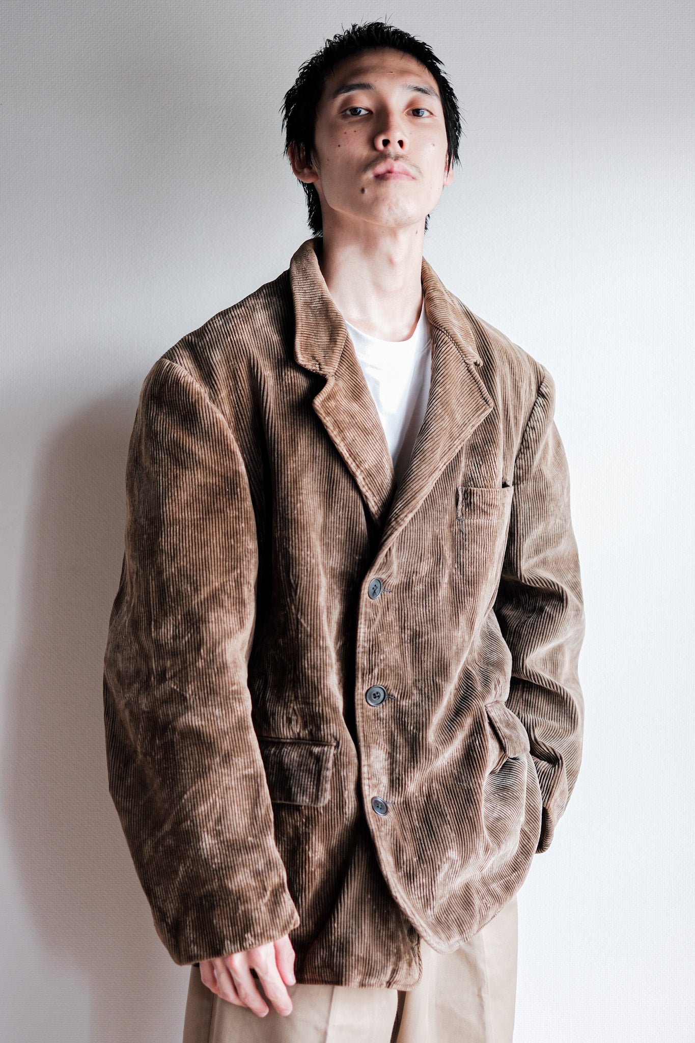 [~ 40's] French Vintage Brown Corduroy Lapel Work Jacket