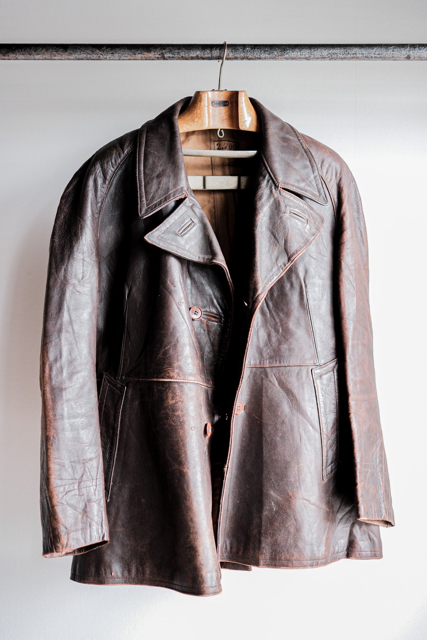 ［~50's］French Army Motorcycle Leather Jacket Size.B2