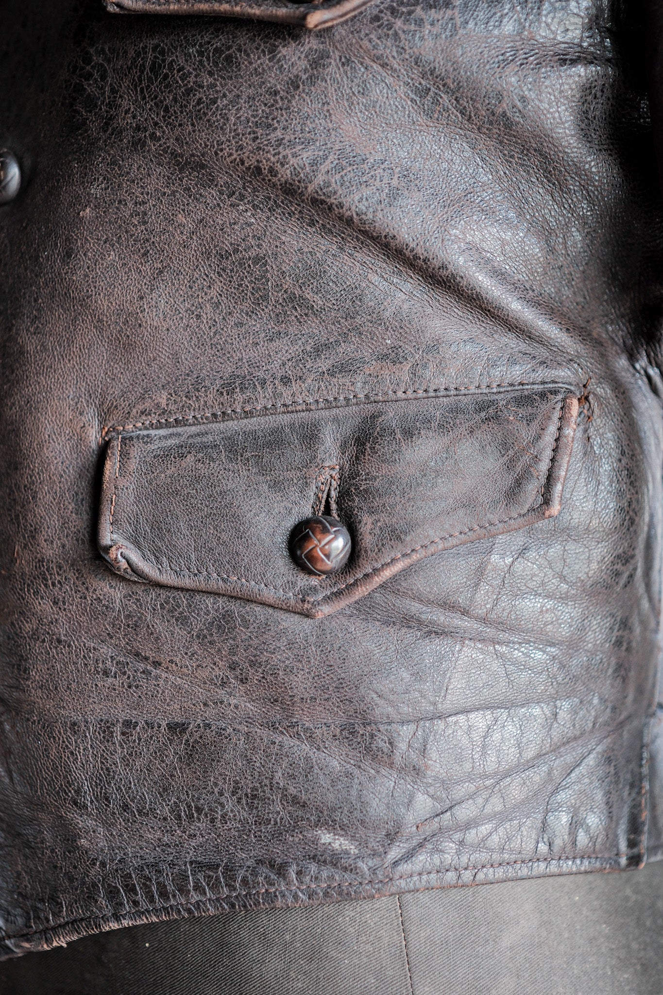 【~40's】German Vintage Double Breasted Motorcycle Leather Jacket