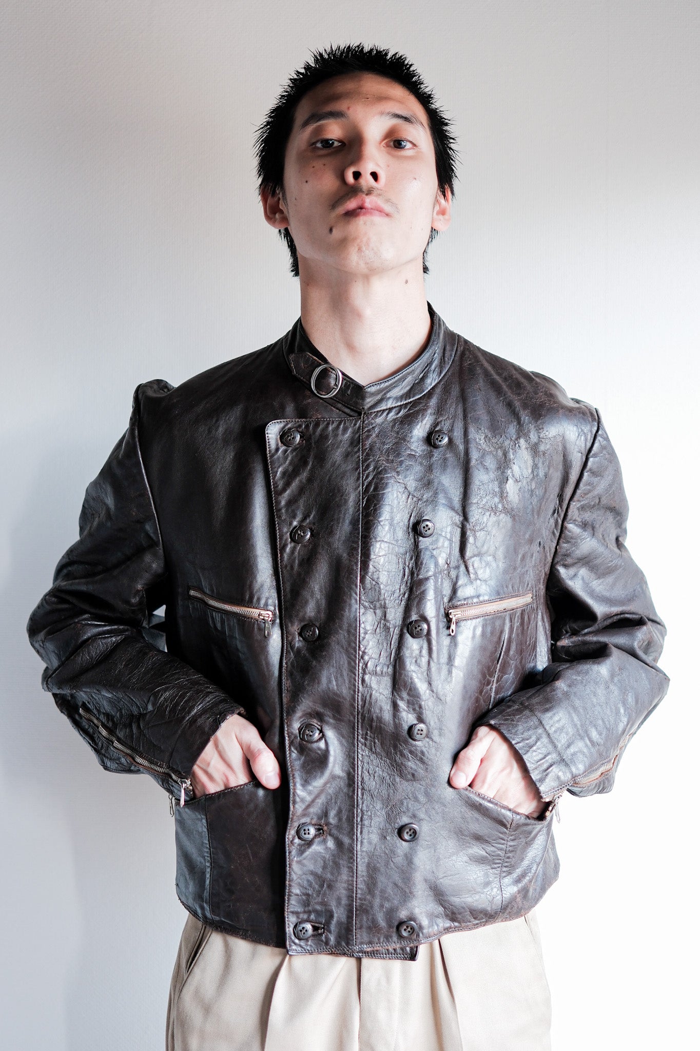 ［~40's］German Vintage Double Breasted Motorcycle Leather Jacket