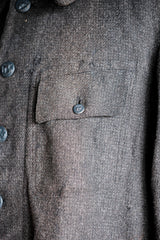 [~30's] French Vintage Grey Wool Hunting Jacket With Chin Strap "Boro"