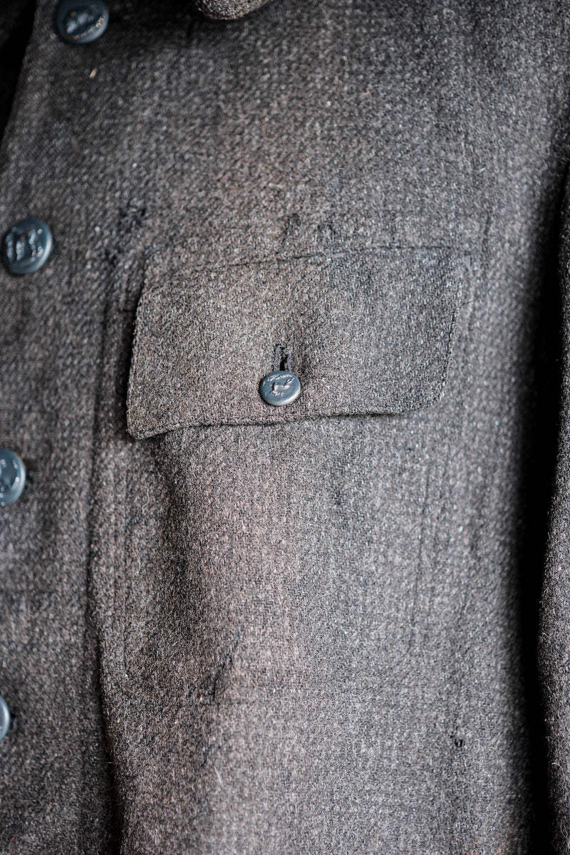 [~30's] French Vintage Grey Wool Hunting Jacket With Chin Strap "Boro"
