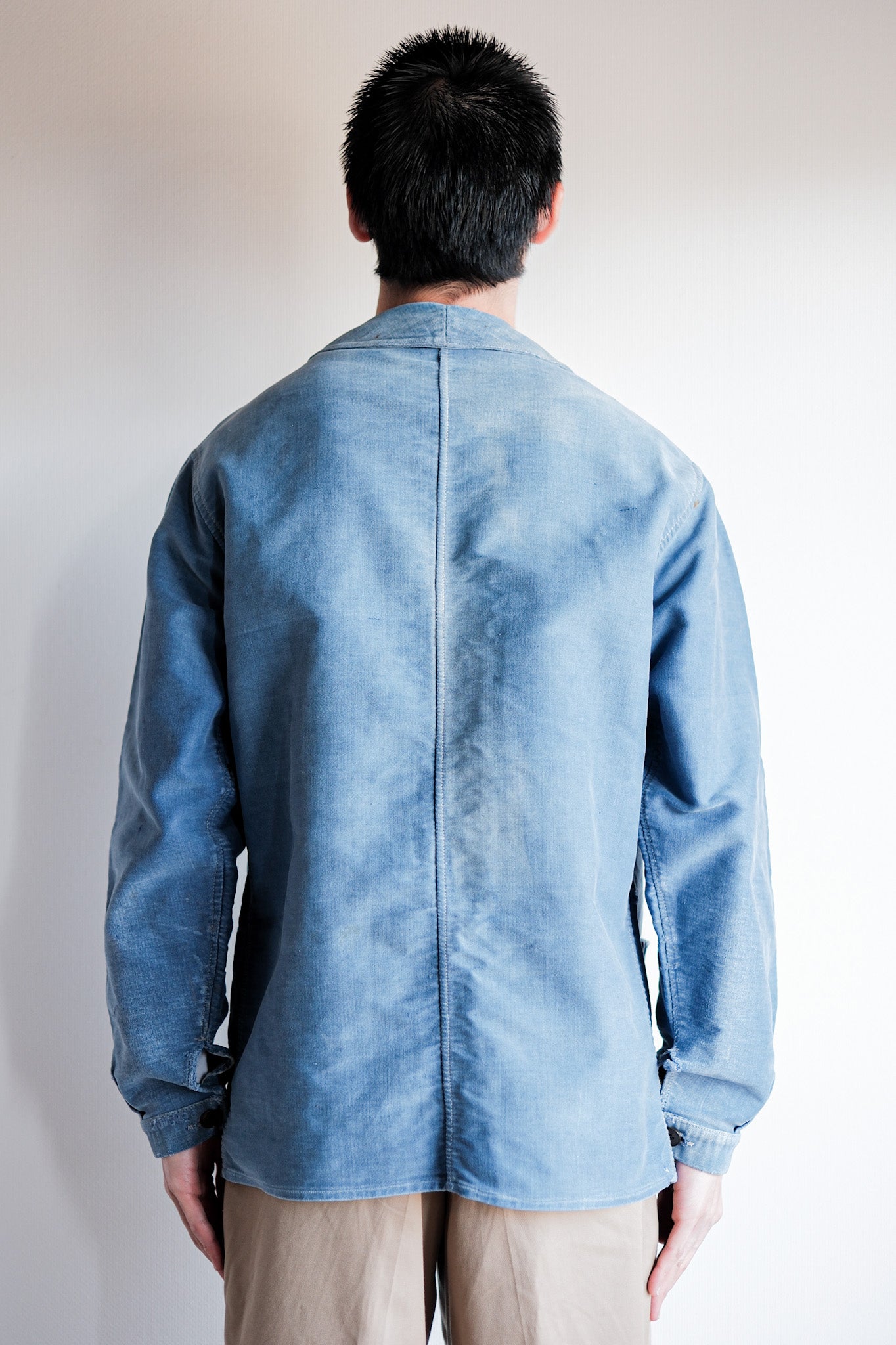 [~ 40's] French Vintage Blue Moleskin Work Jacket "Le Mont St. Michel"