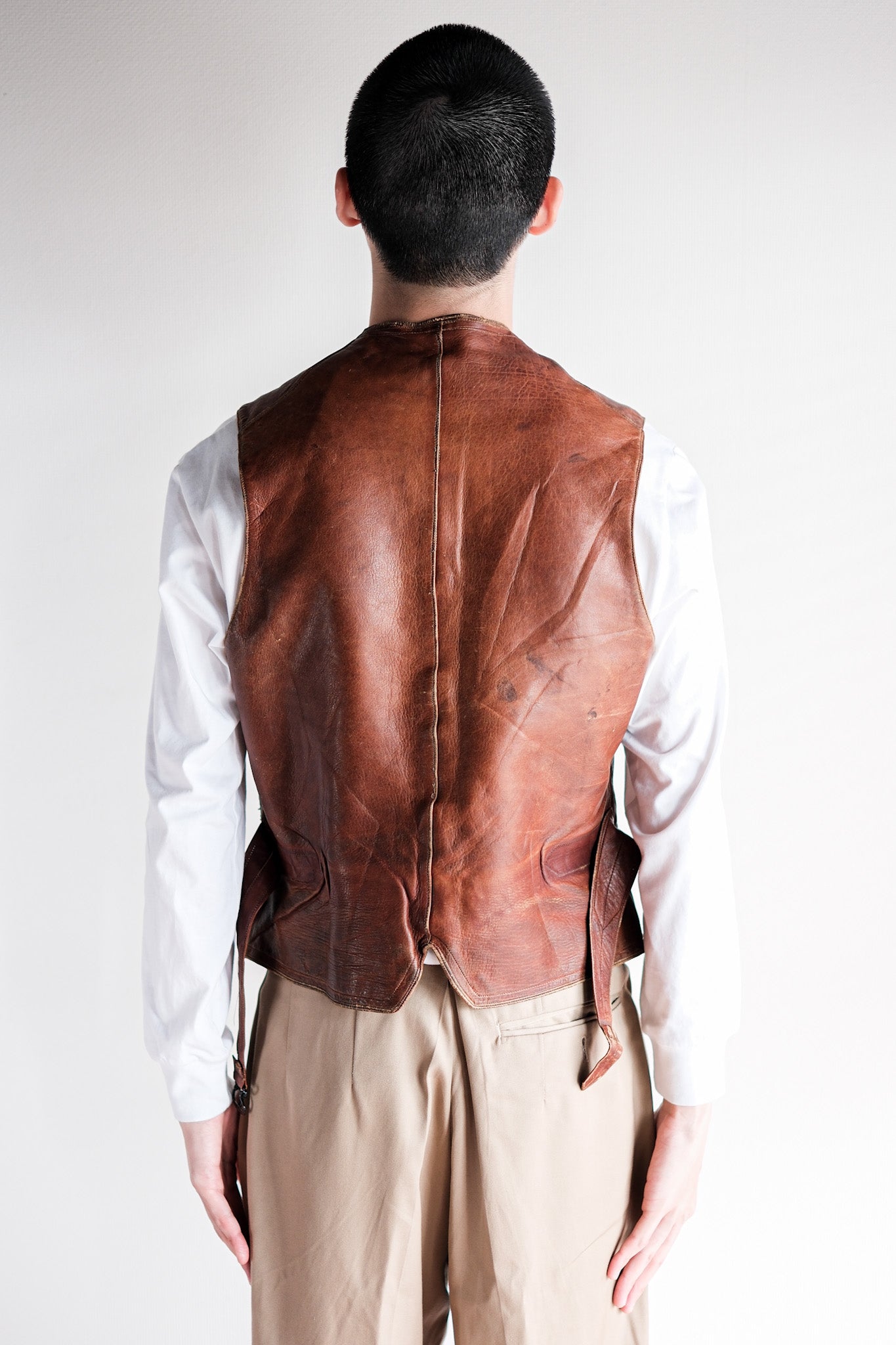 50's】French Vintage Brown Leather Work Gilet