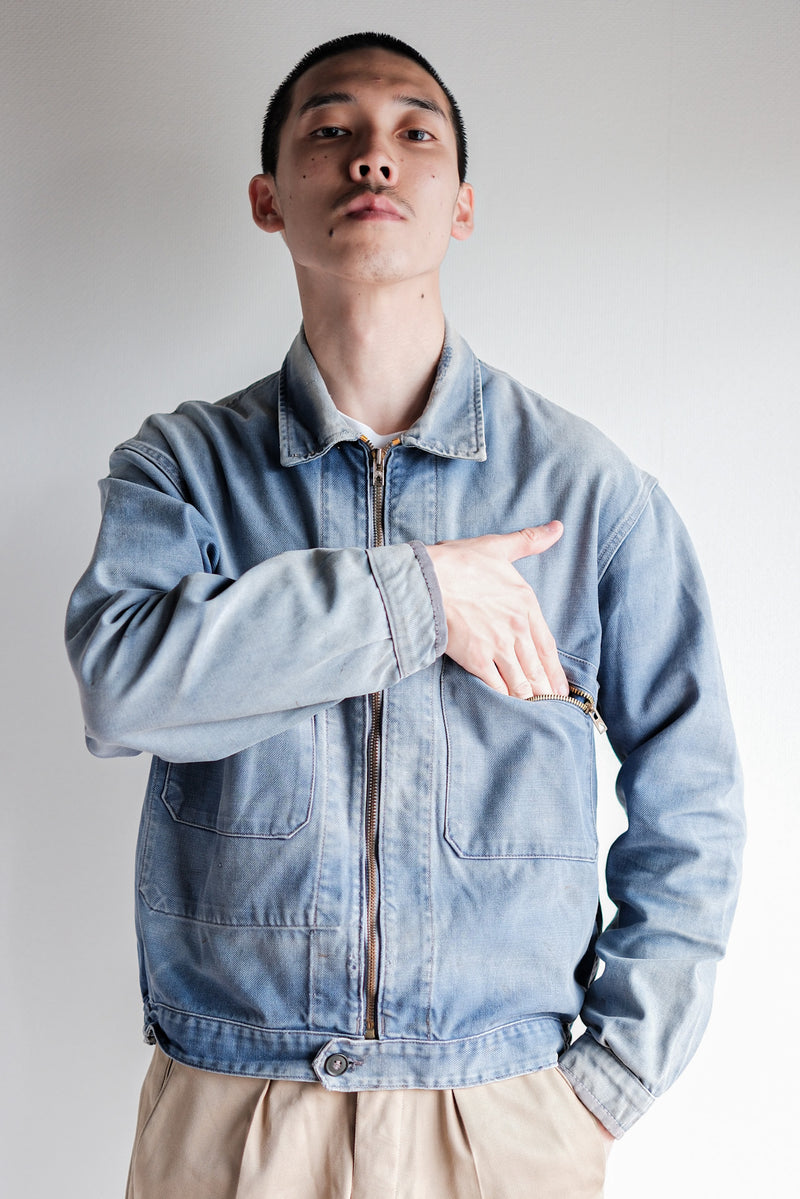 【~50’s】French Vintage Blue Cotton Twill Cyclist Jacket "Adolphe Lafont"