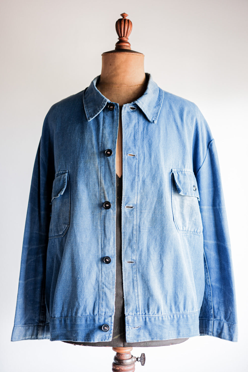［~40's］French Vintage Indigo Cotton Linen Twill Work Jacket