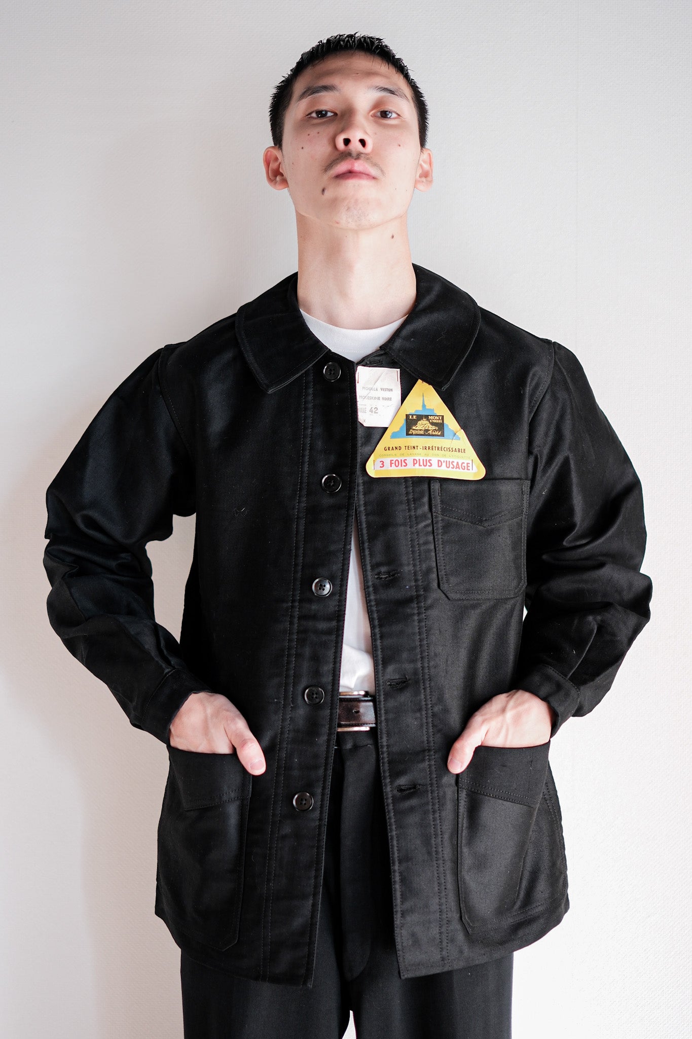 50's] French Vintage Black Moleskin Work Jacket Size.42 