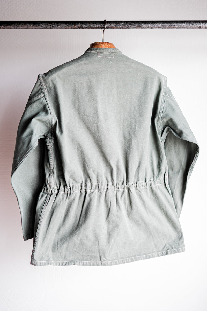 【~50's】French Vintage Green Cotton Twill 4 Pockets Work Jacket "Unusual Pattern"