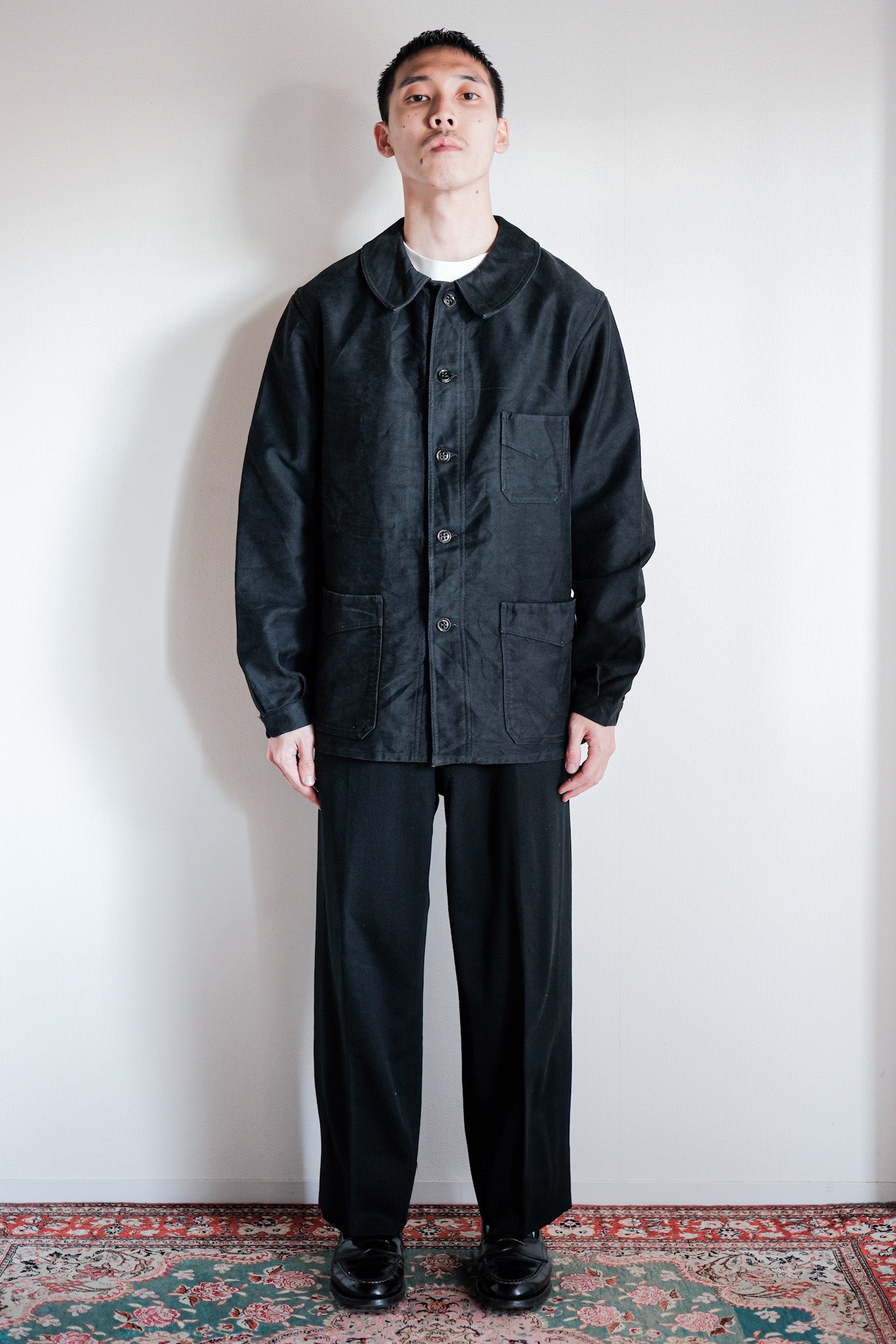 30's】French Vintage Black Moleskin Work Jacket 