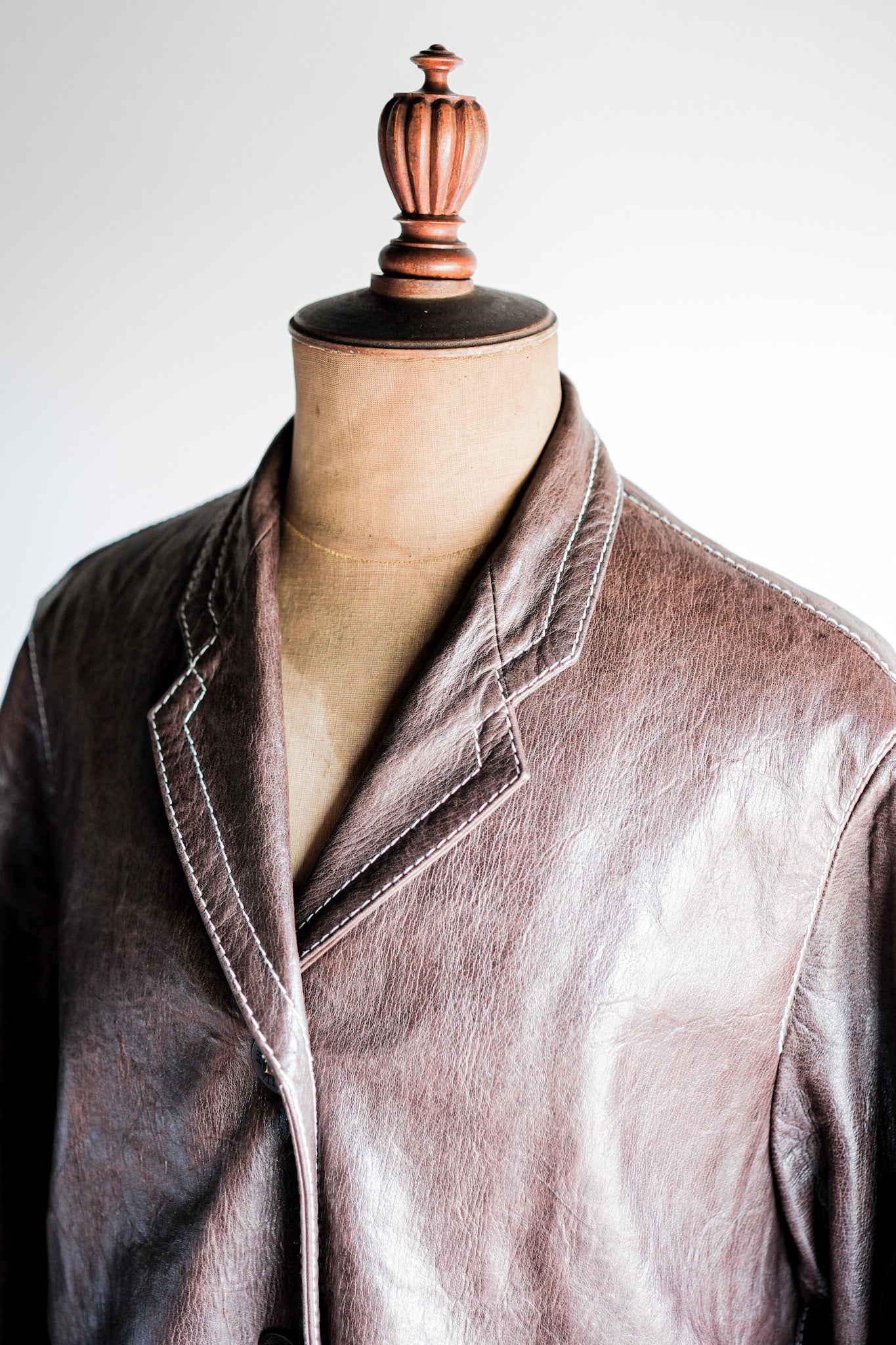 90's】Old ANNE MARIE BERETTA Leather Tailored Jacket Size.T42