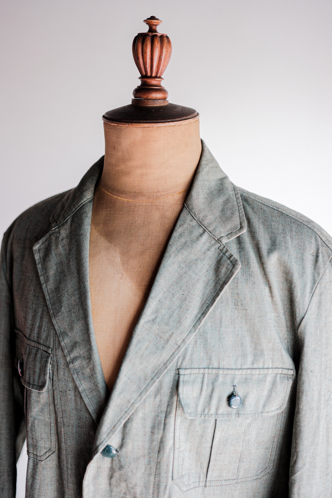［~40's］German Vintage Green Chambray 4 Pockets Lapel Work Jacket “Dead Stock”