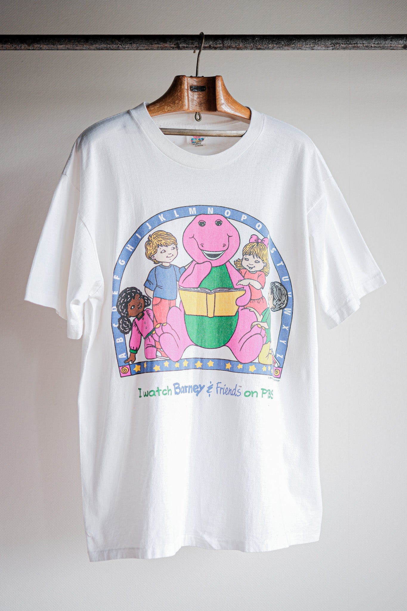 【~90's】Vintage TV Print T-shirt Size.XL "Barney & Friends" "Made in U.S.A."