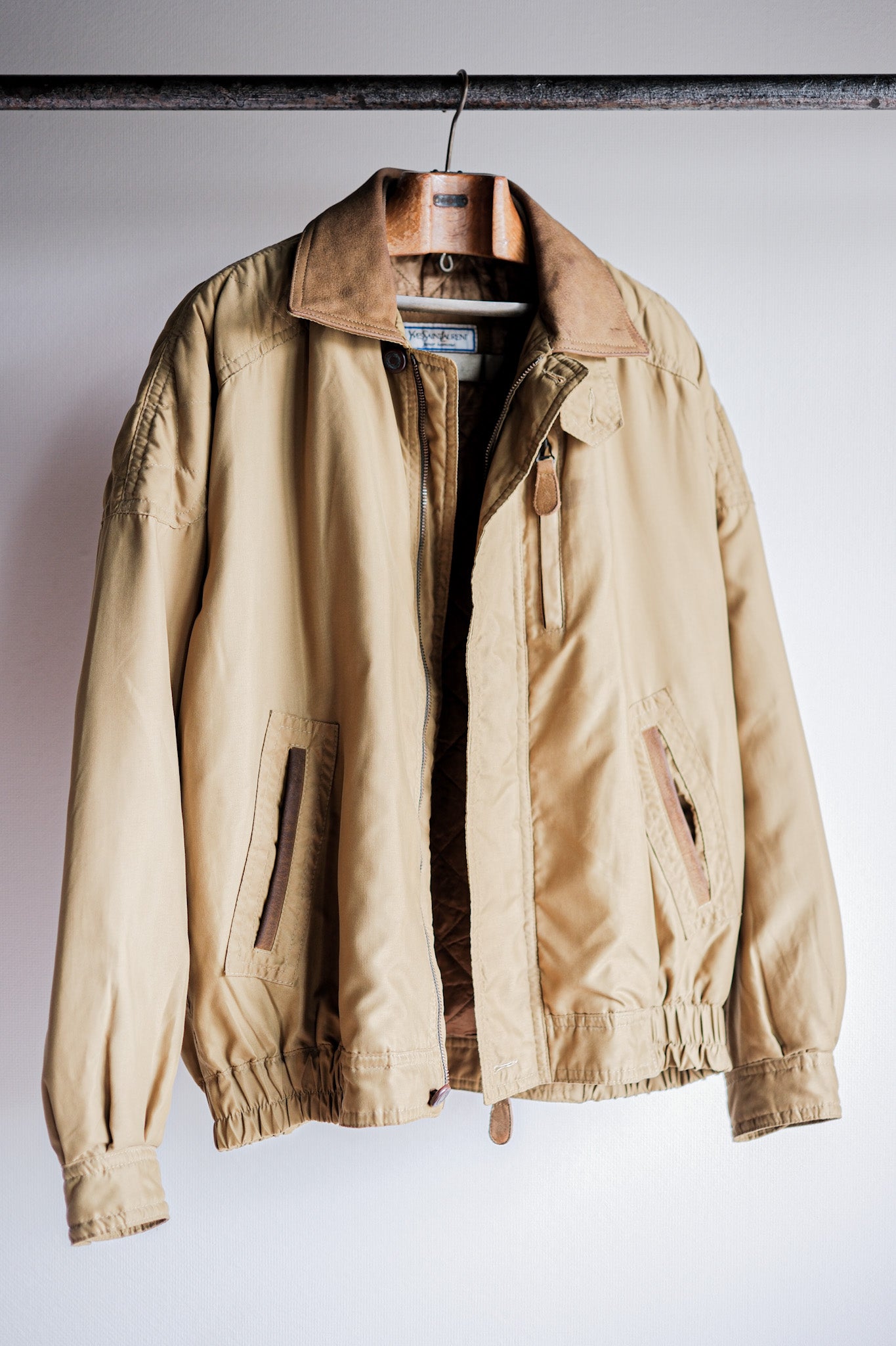 ［~80's］Old Yves Saint Laurent Nylon Quilting Blouson With Chin Strap "Pour Homme"