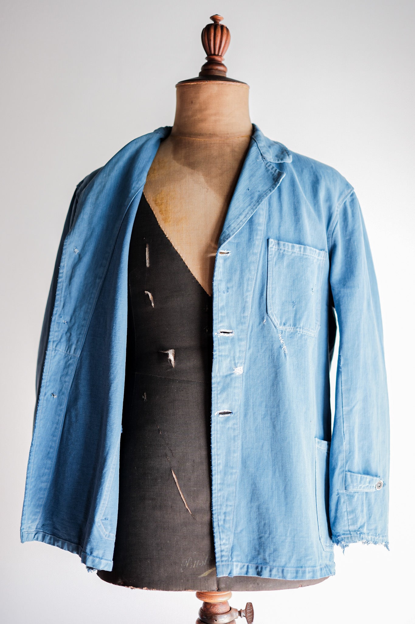 ［~40’s］French Vintage Indigo Cotton Twill Lapel Work Jacket