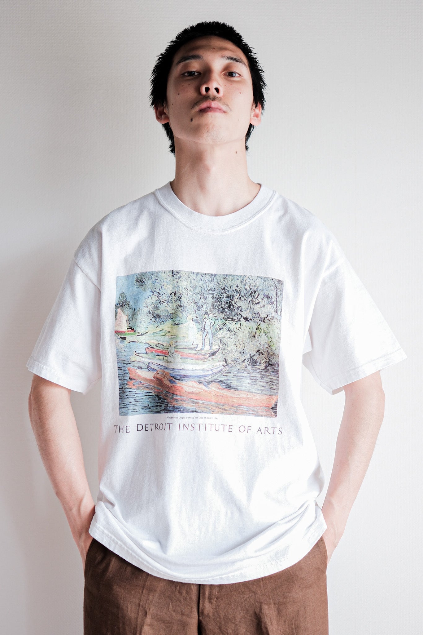 [~ 00's] เสื้อยืดพิมพ์ศิลปะวินเทจขนาดเสื้อยืด "Bank of the Oise ที่ Auvers" ของ Vincent Van Gosh "
