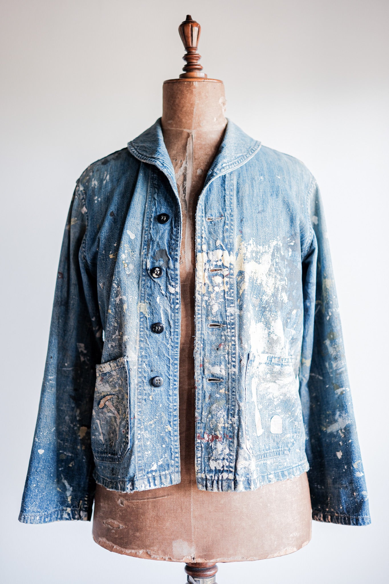［~40’s］U.S.NAVY Shawl Collar Denim Coverall “Crazy Paint”