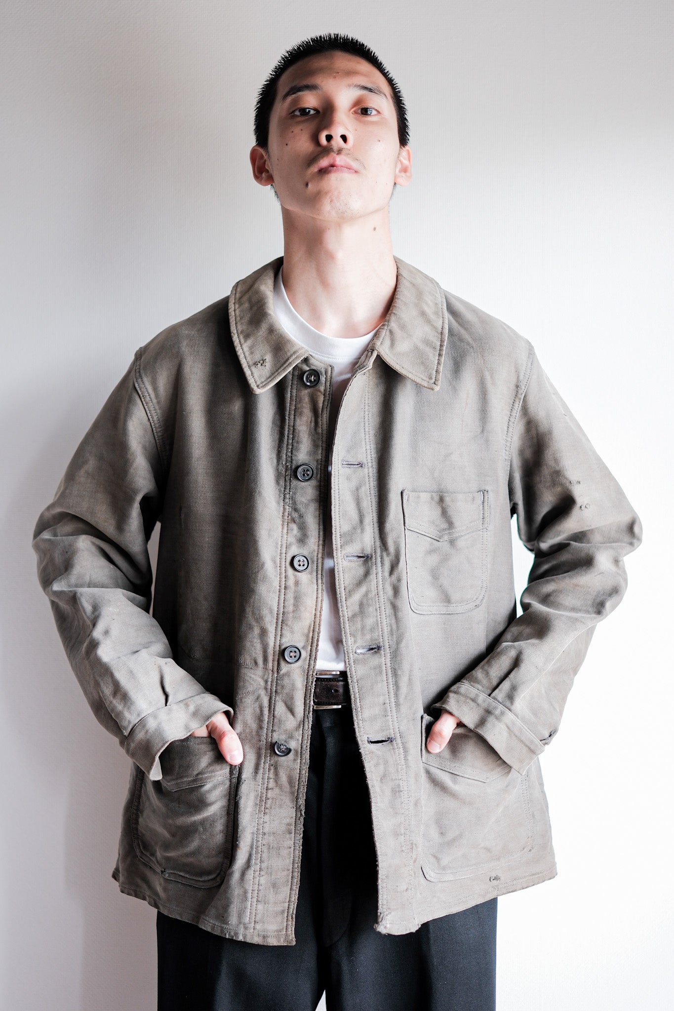 ［~40's］French Vintage Black Moleskin Work Jacket "Adolphe Lafont"