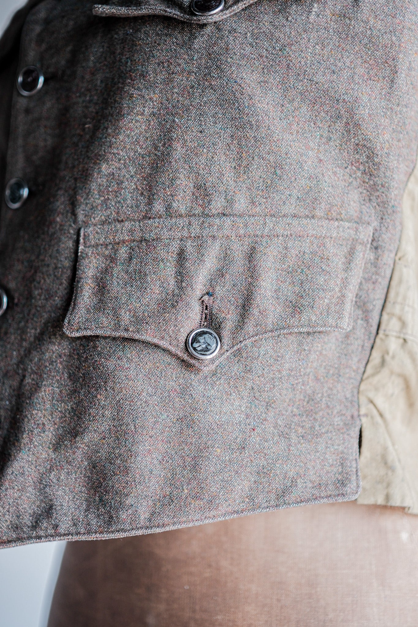 ［~40's］French Vintage Brown Mix Wool Hunting Gilet
