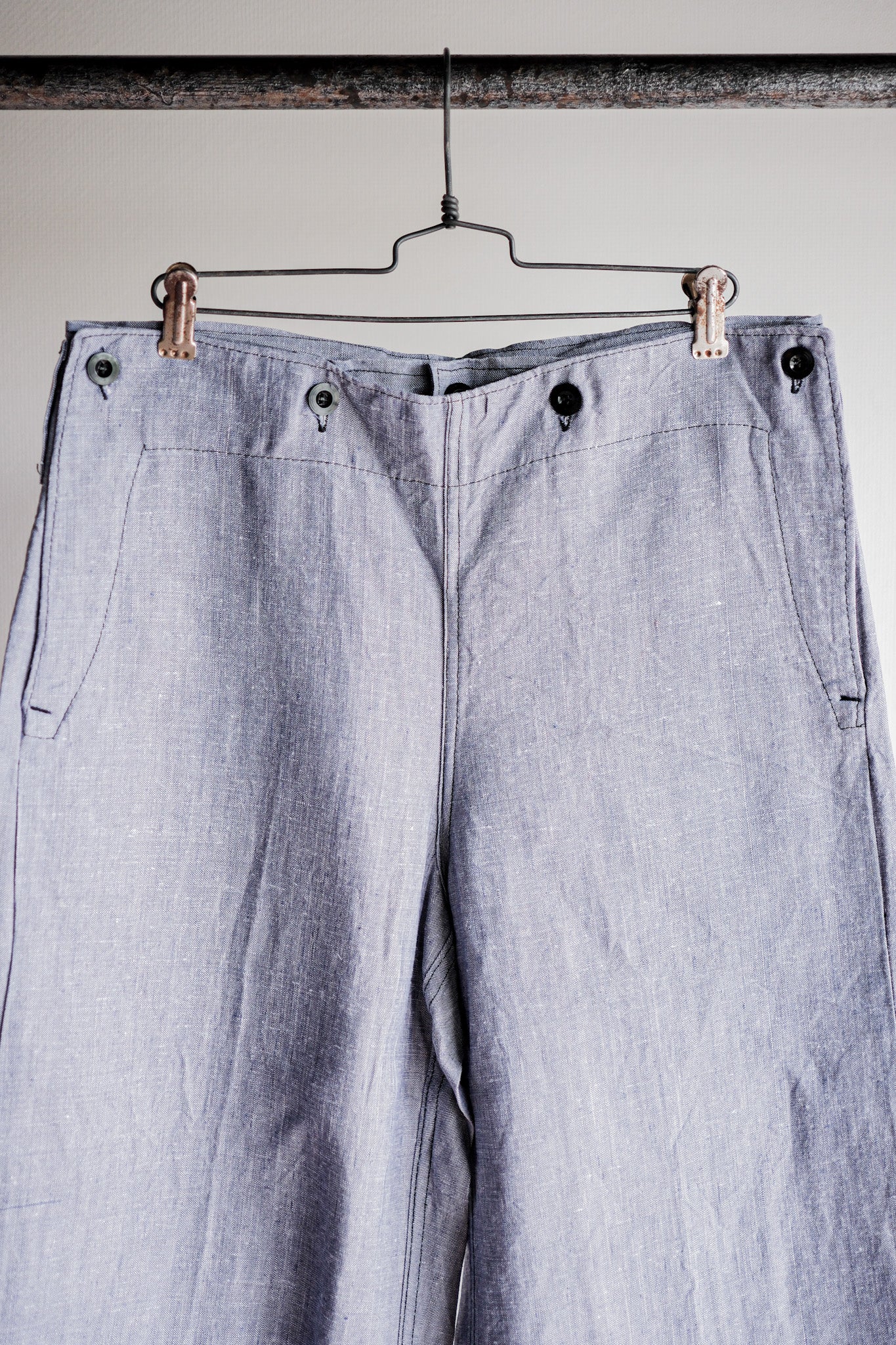 [~ 50's] French Navy Ramie Linen Sailor Pants Size.c-4 "Dead Stock"