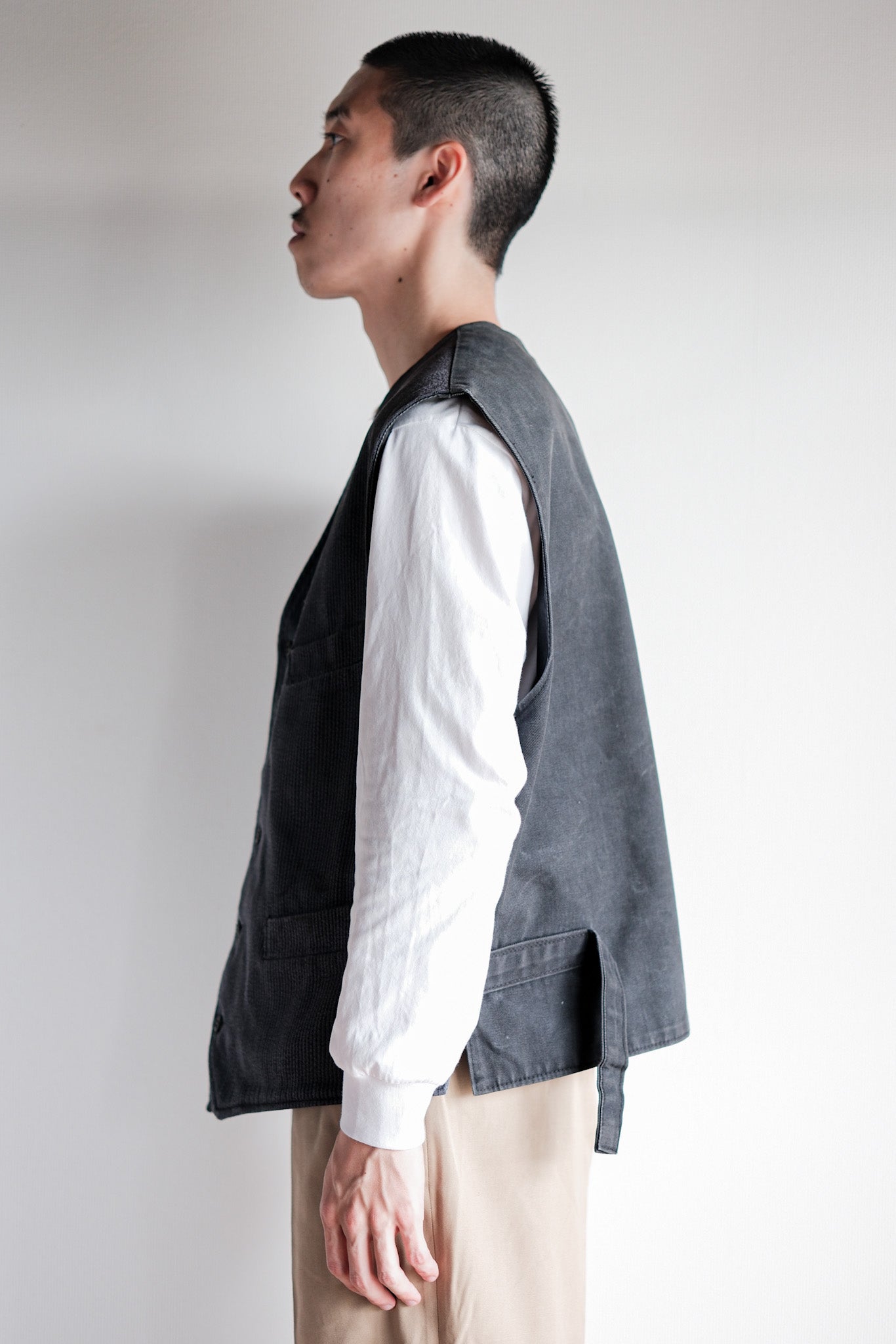 ［~60's］French Vintage Gray Cotton Pique Work Gilet