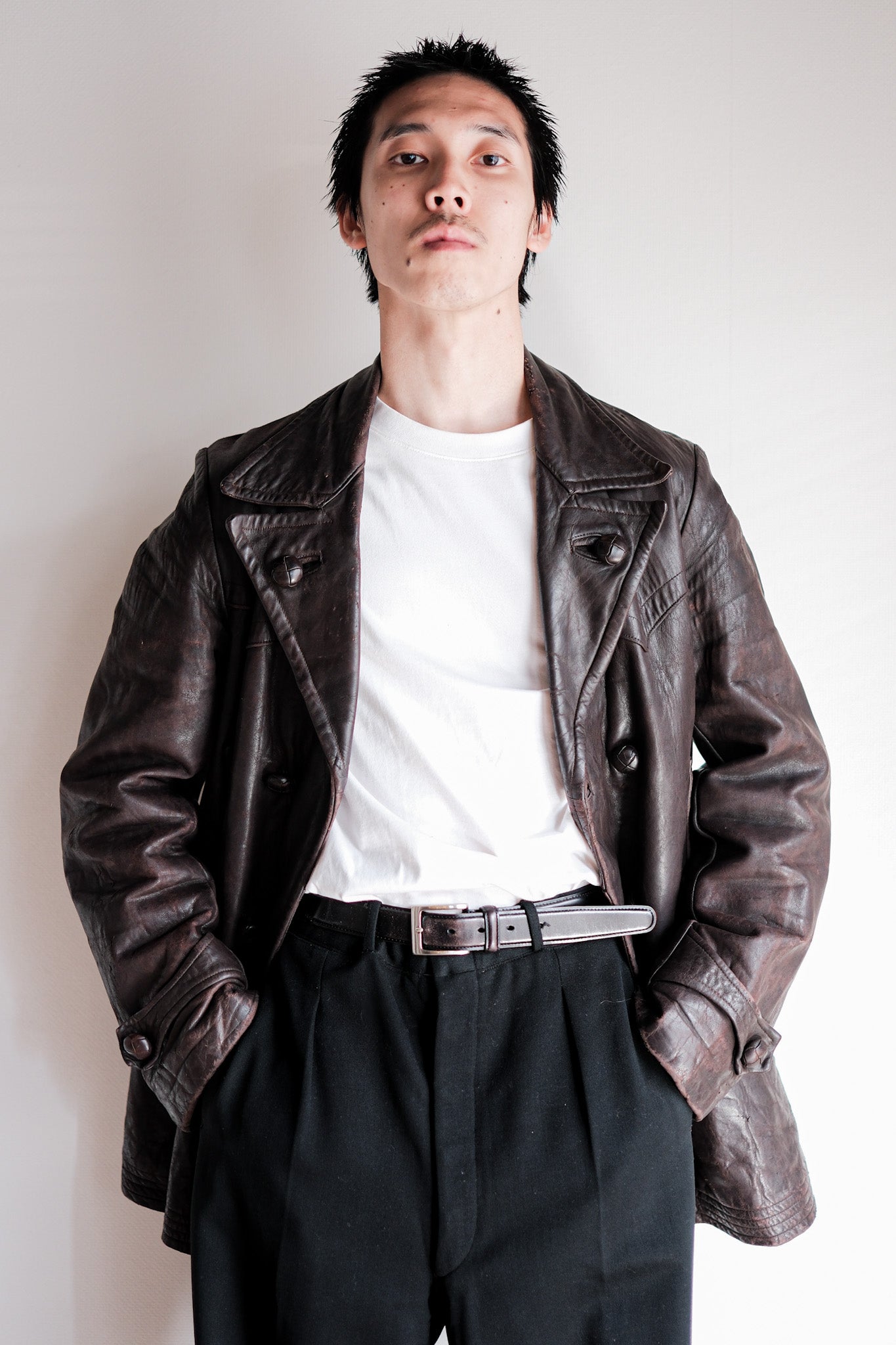 【~30's】German Vintage Double Breasted Motorcycle Leather Jacket