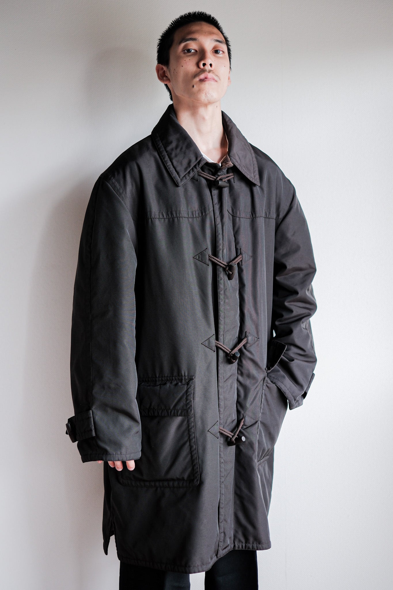 ［~90's］Old Hermès Paris Dark Brown Polyamide Duffle Coat Size.54