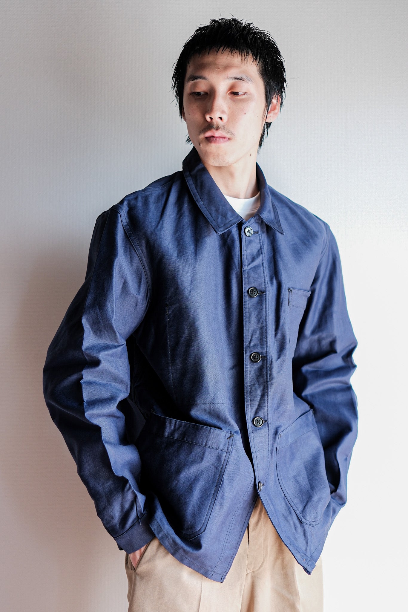 ［~50's］French Vintage Blue Thin Twill Work Jacket "Vulcain" "Dead Stock"