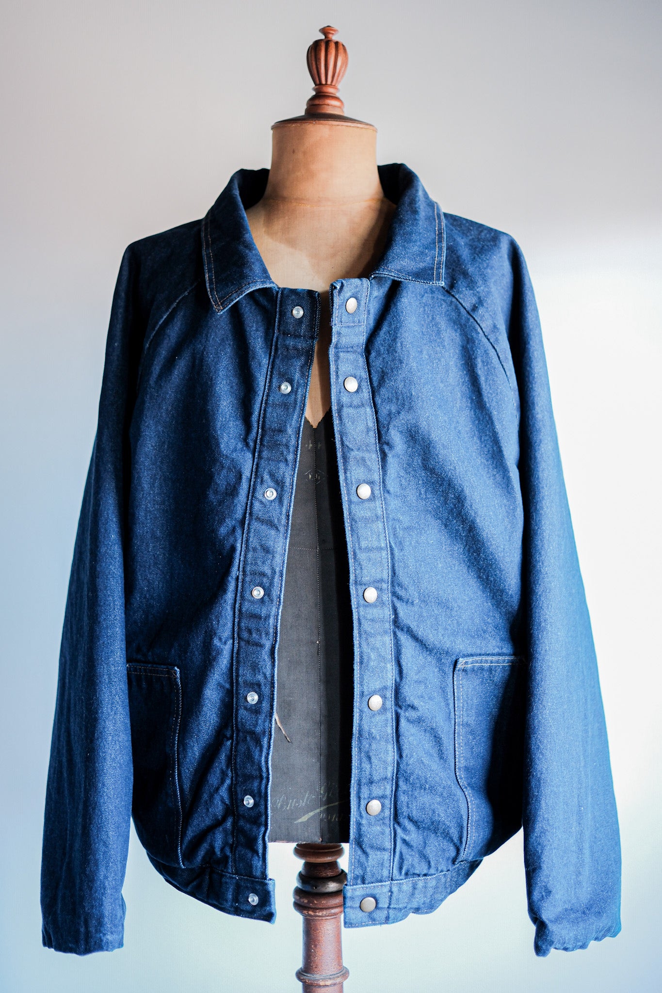 80's】American Vintage Raglan Sleeves Padded Denim Jacket Size.54