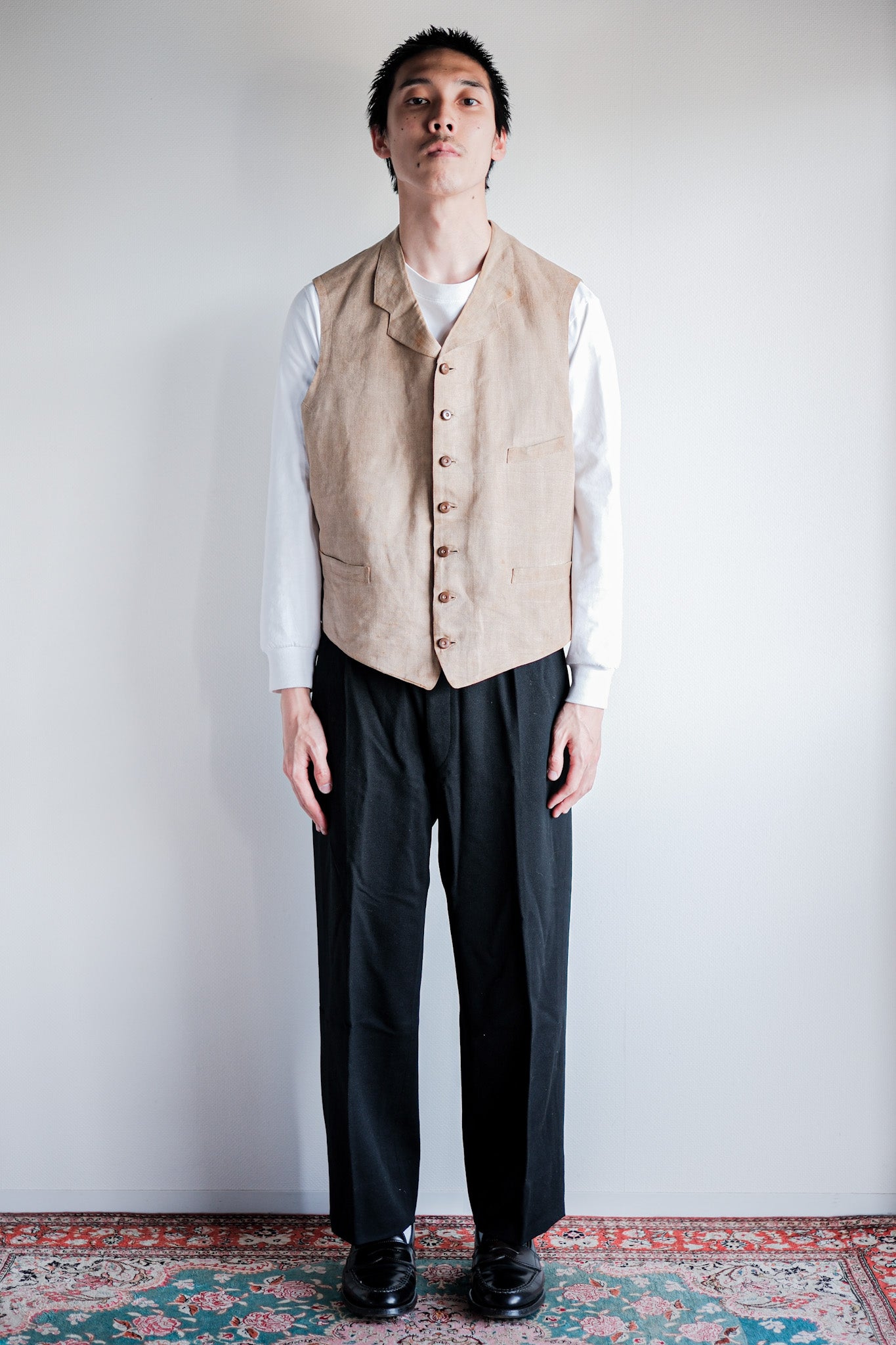 ［~40's］French Vintage Linen Work Gilet