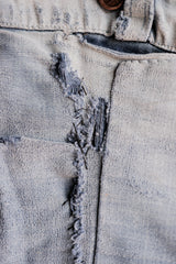 [~ 40's] French Vintage Blue Moleskin Work Pants "Patchwork" "Le Mont St. Michel"