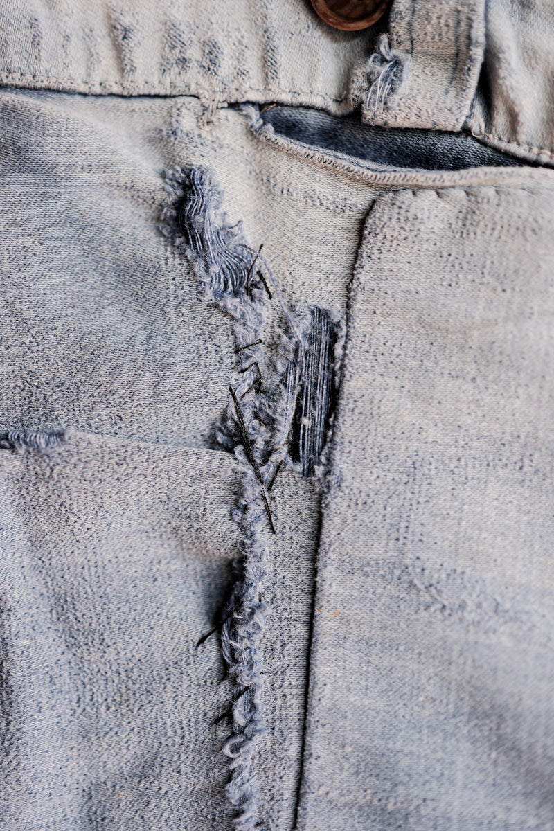 [~ 40's] French Vintage Blue Moleskin Work Pants "Patchwork" "Le Mont St. Michel"