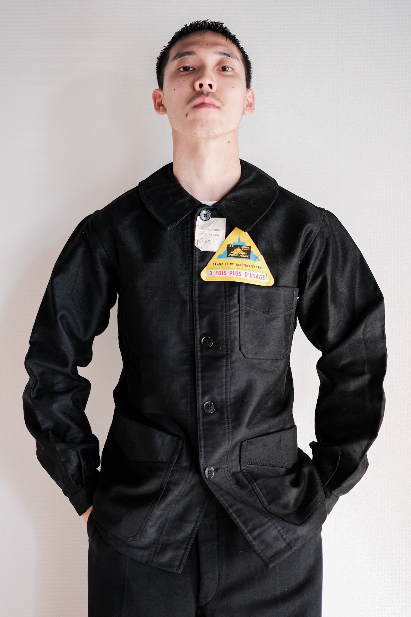 50's] French Vintage Black Moleskin Work Jacket Size.42 