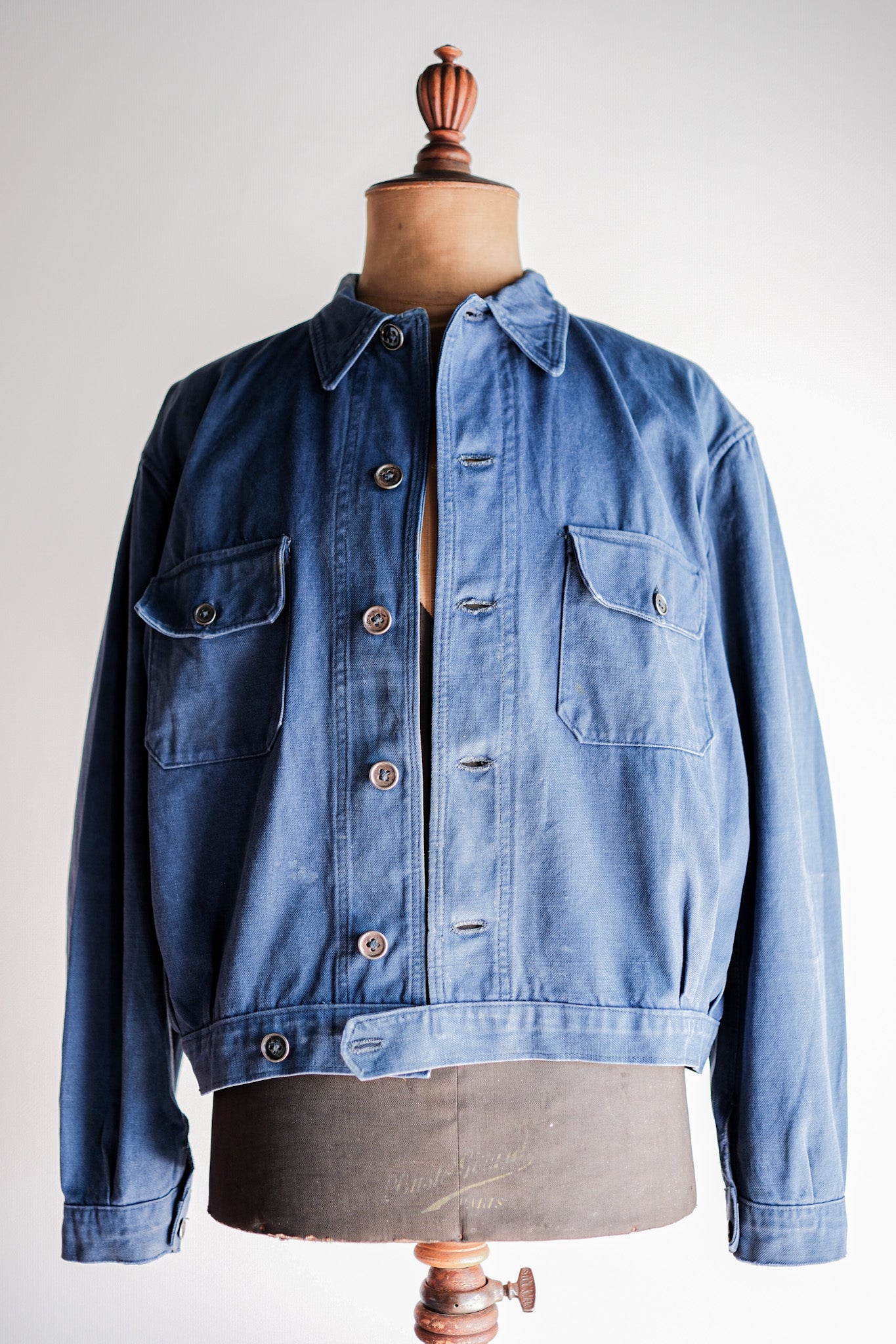 【~40’s】French Vintage Indigo Cotton Twill Cyclist Jacket