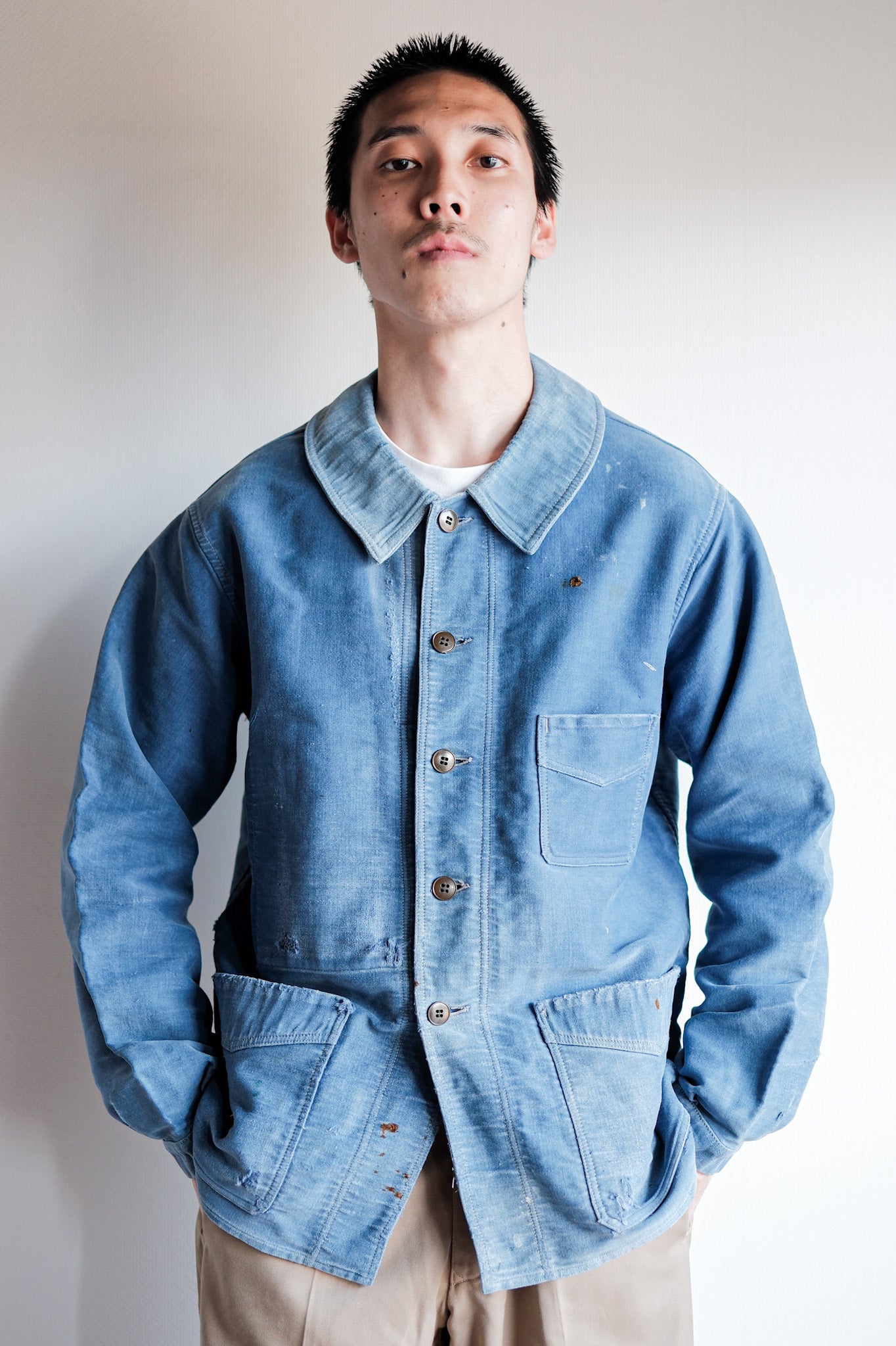［~40's］French Vintage Blue Moleskin Work Jacket "Le Mont St. Michel"