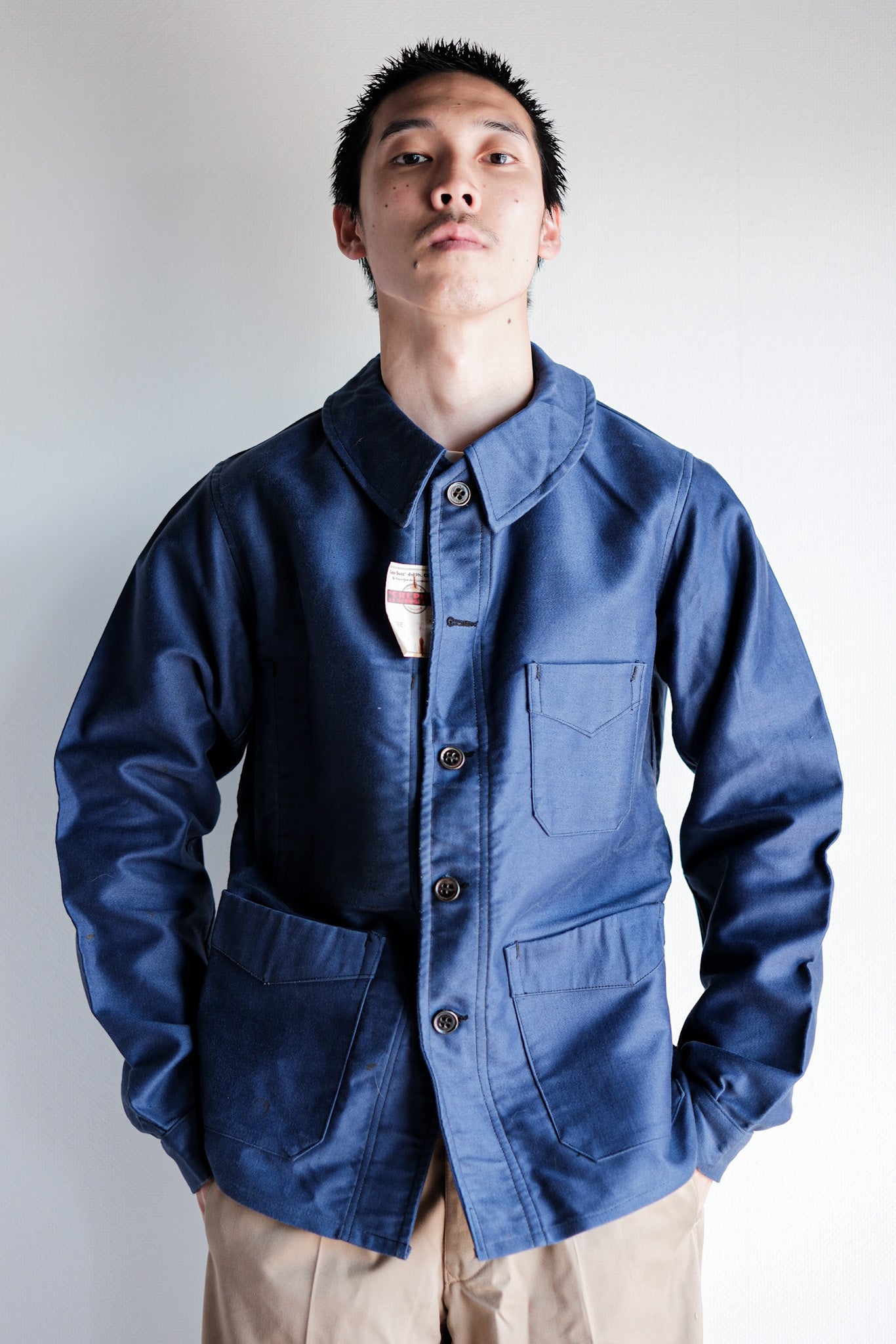 40's】French Vintage Blue Moleskin Work Jacket Size.46 