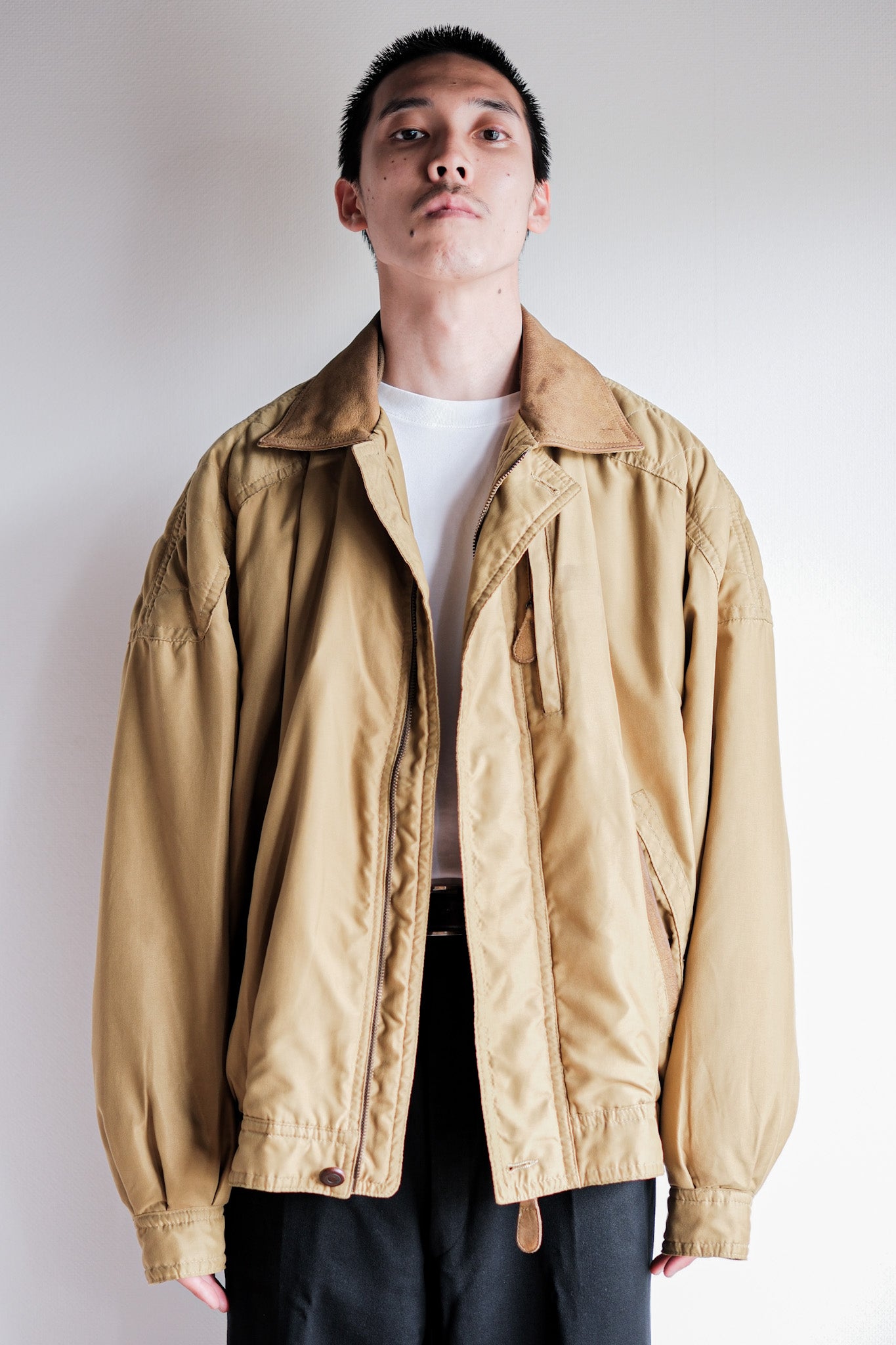 ［~80's］Old Yves Saint Laurent Nylon Quilting Blouson With Chin Strap "Pour Homme"