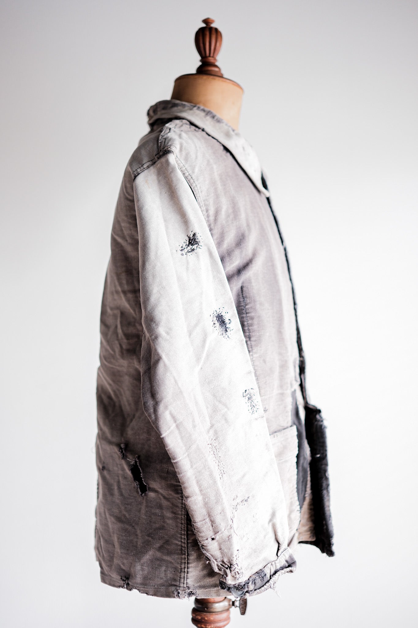 【~50's】French Vintage Black Moleskin Work Jacket "Patchwork"