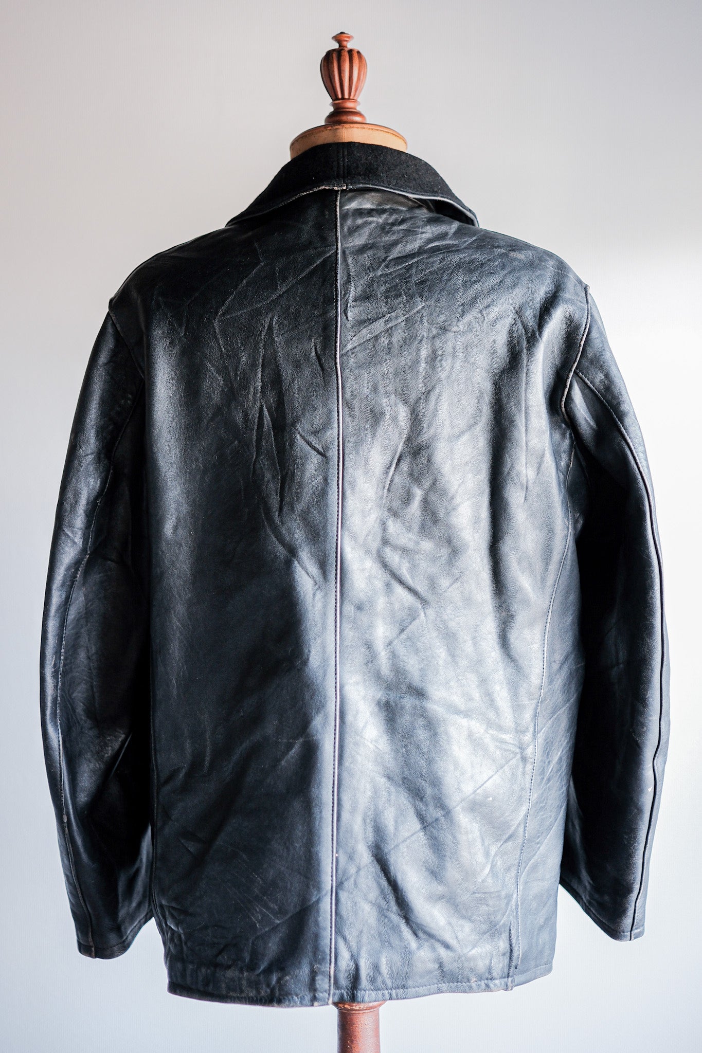 ［~60's］French Vintage Black Leather Work Jacket "Wool Collar"