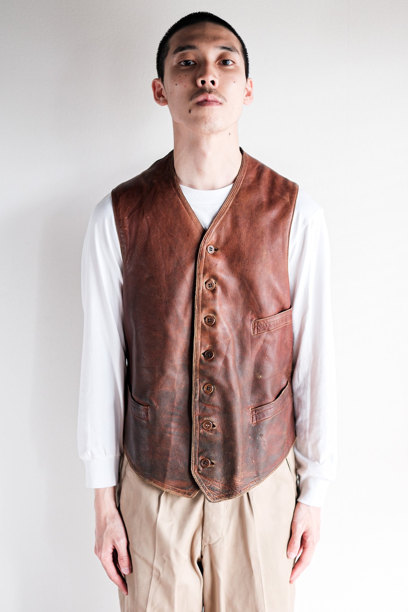 [~ 50's] งานหนังสีน้ำตาลวินเทจฝรั่งเศส Gilet