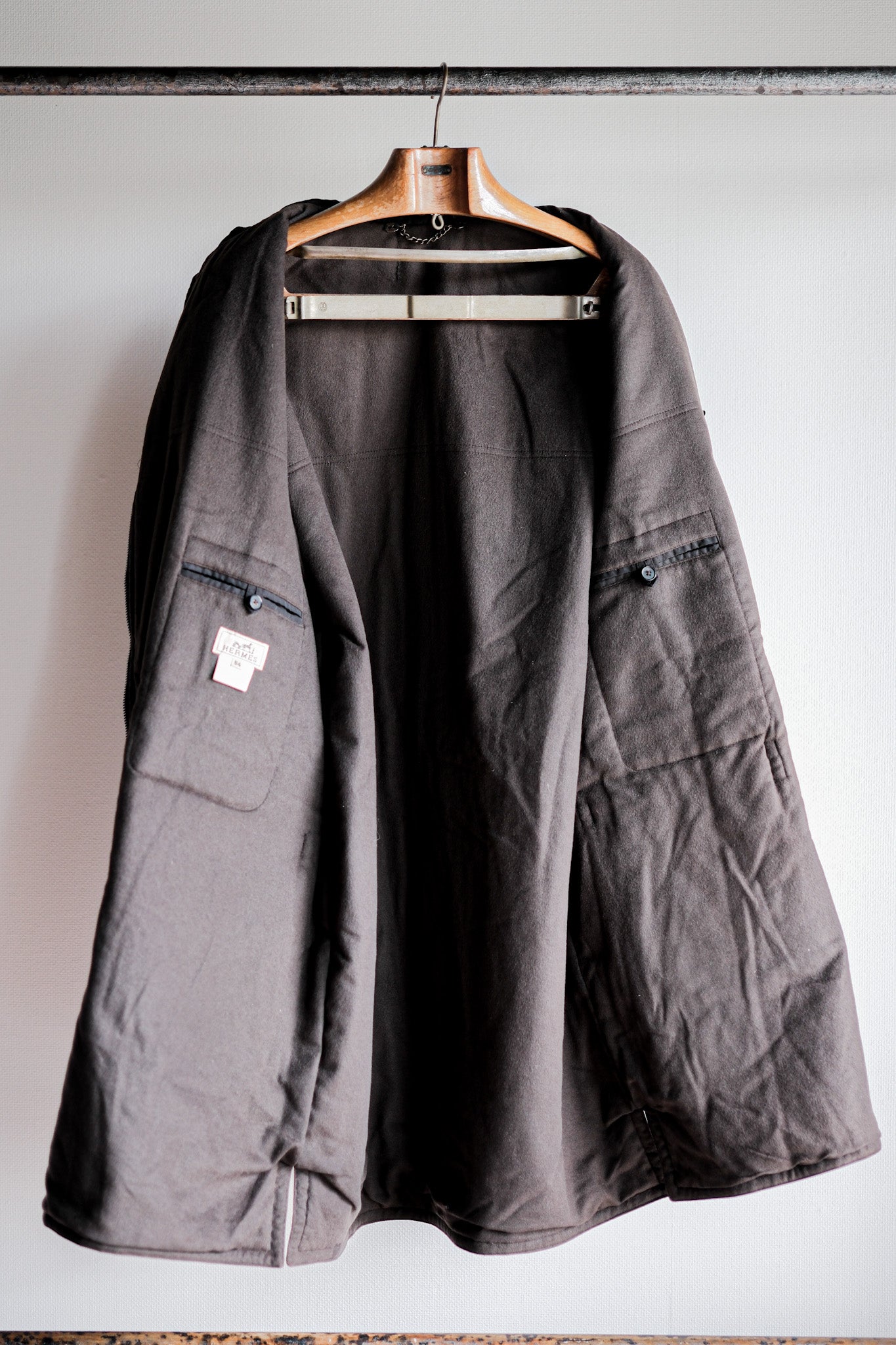 【~90's】Old Hermès Paris Dark Brown Polyamide Duffle Coat Size.54
