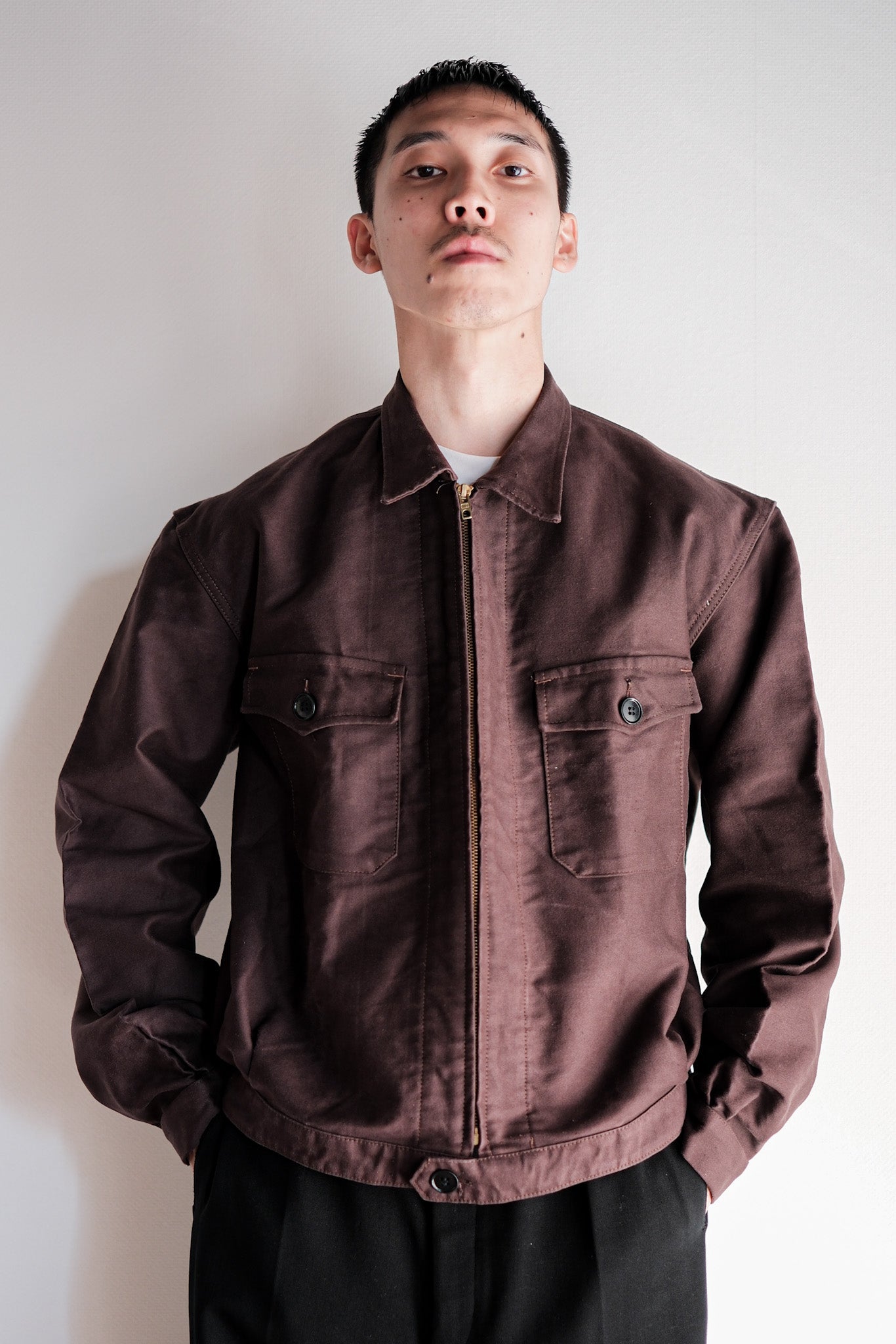 ジャケット・アウター french vintage moleskin cyclist jacket 40's】French Vintage Brown Moleskin Cyclist Jacket