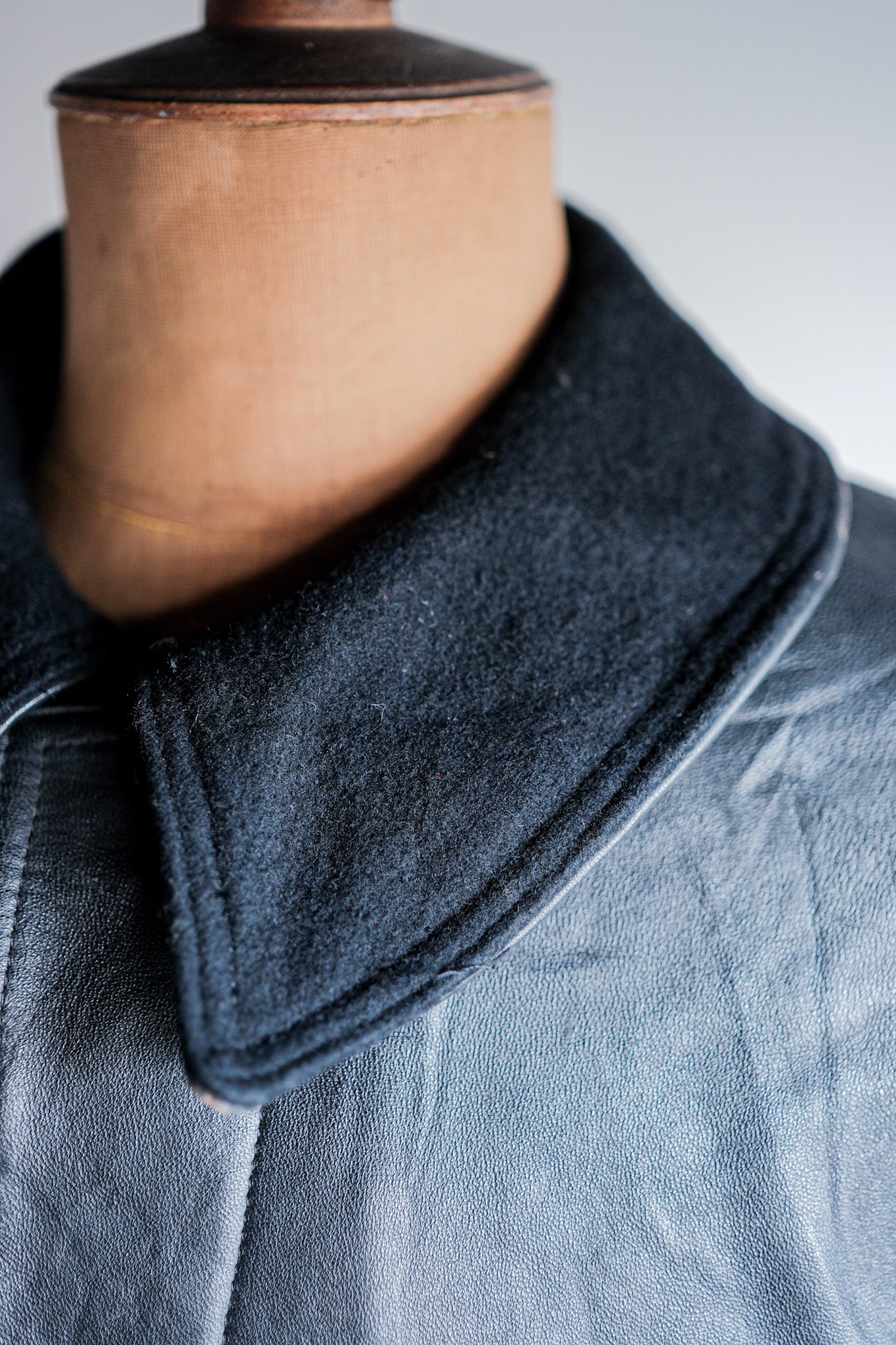 ［~60's］French Vintage Black Leather Work Jacket "Wool Collar"